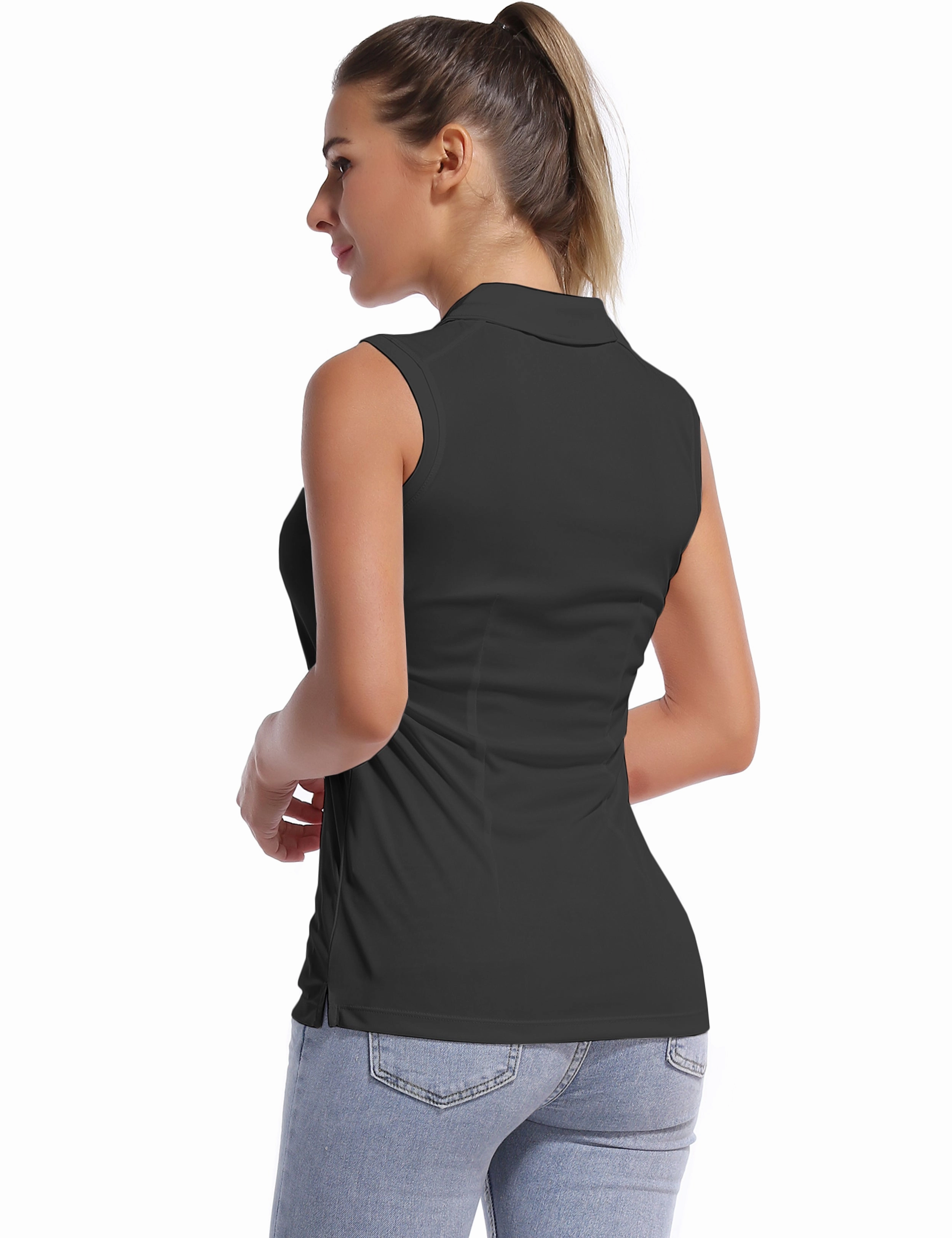 Sleeveless Slim Fit Polo Shirt black_Pilates