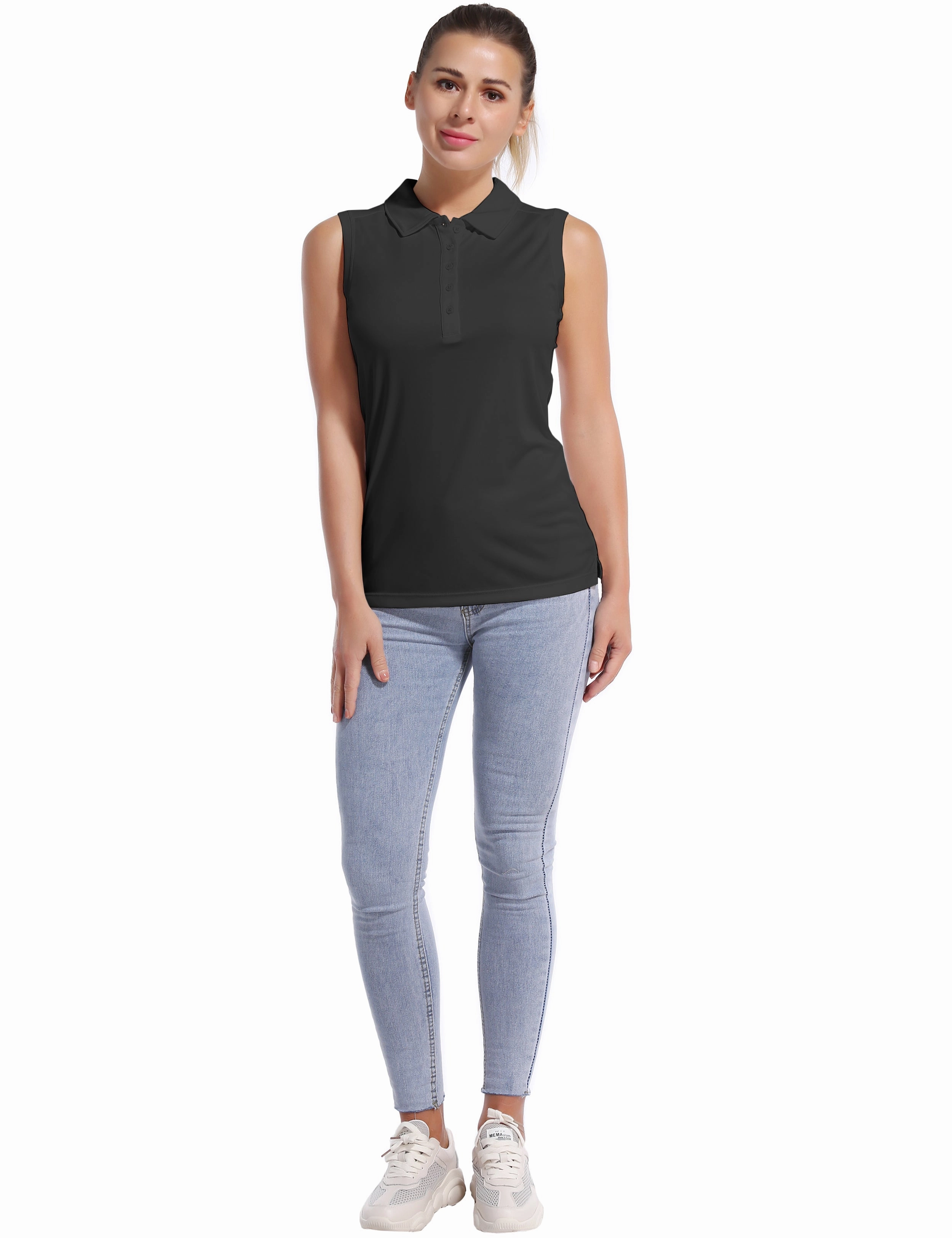 Sleeveless Slim Fit Polo Shirt black_Running