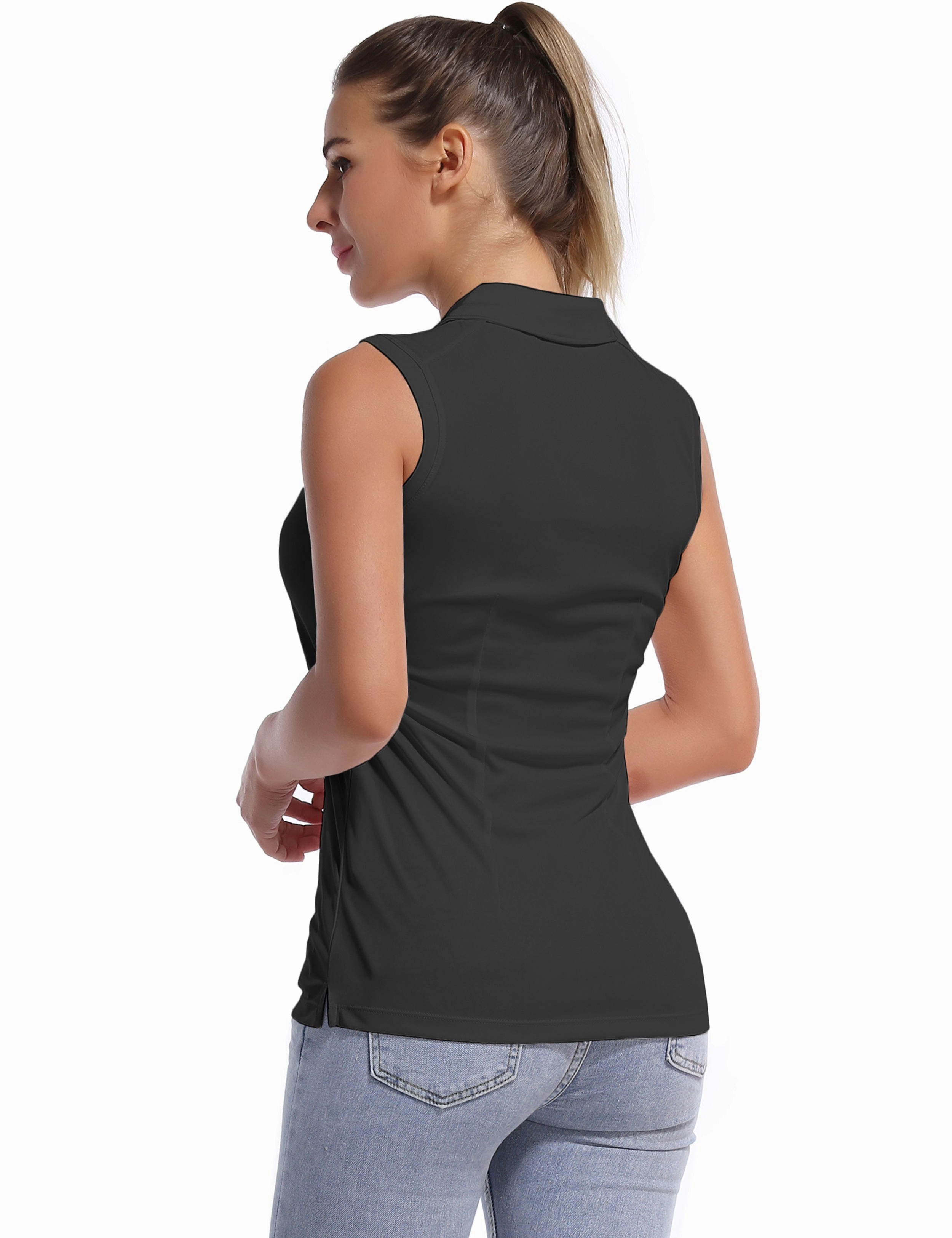 Sleeveless Slim Fit Polo Shirt black_Running