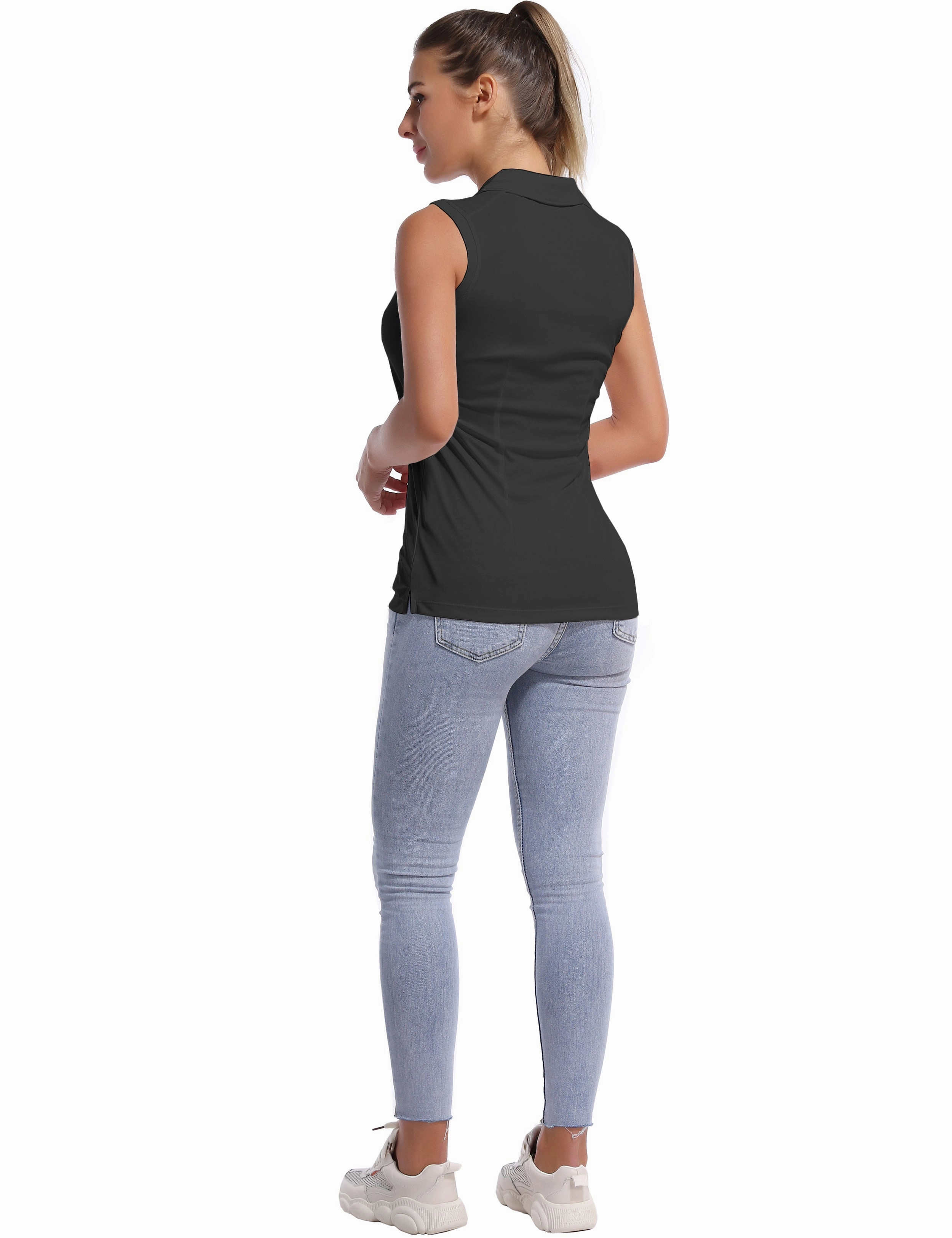 Sleeveless Slim Fit Polo Shirt black_yogastudio