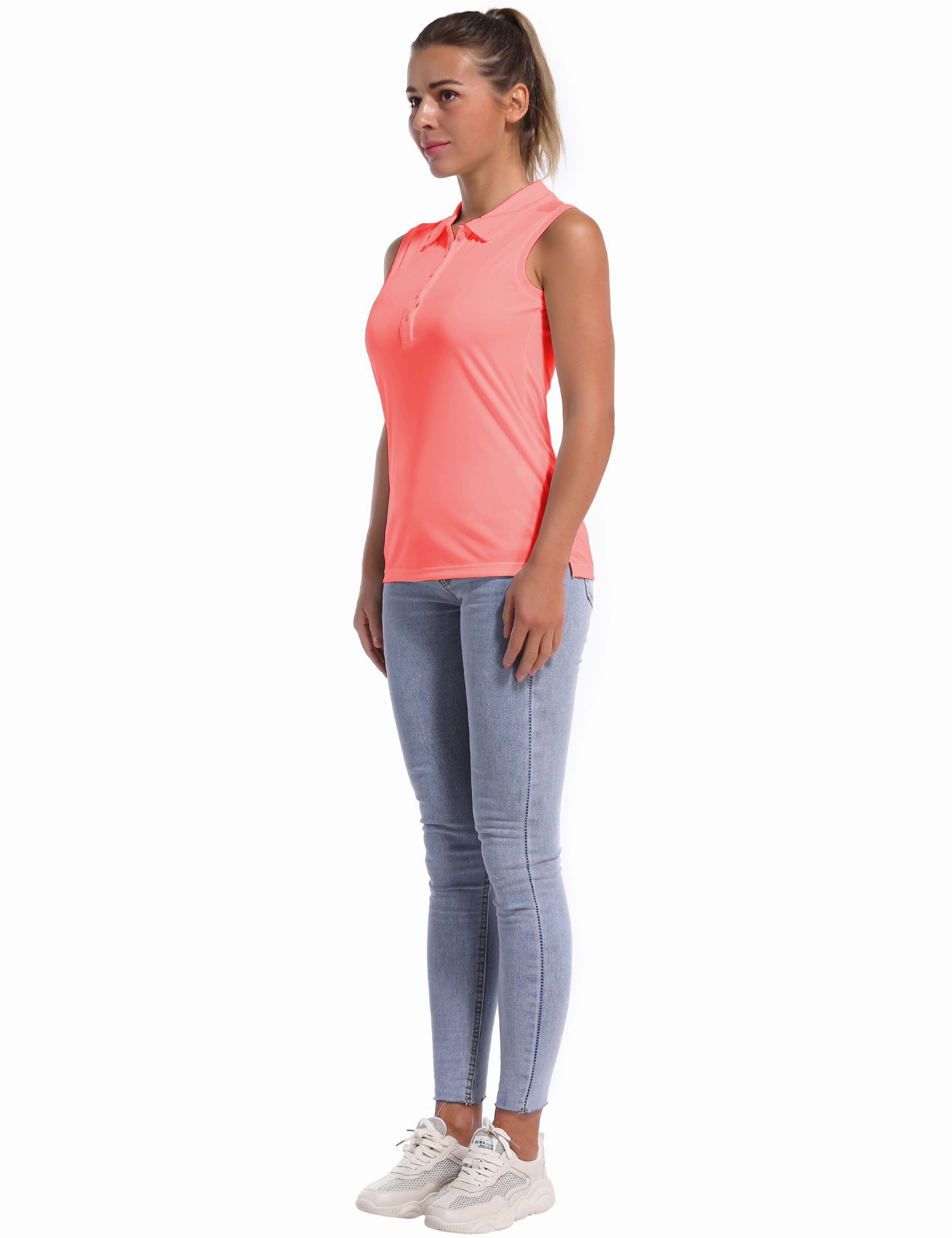 Sleeveless Slim Fit Polo Shirt coral_Tall Size