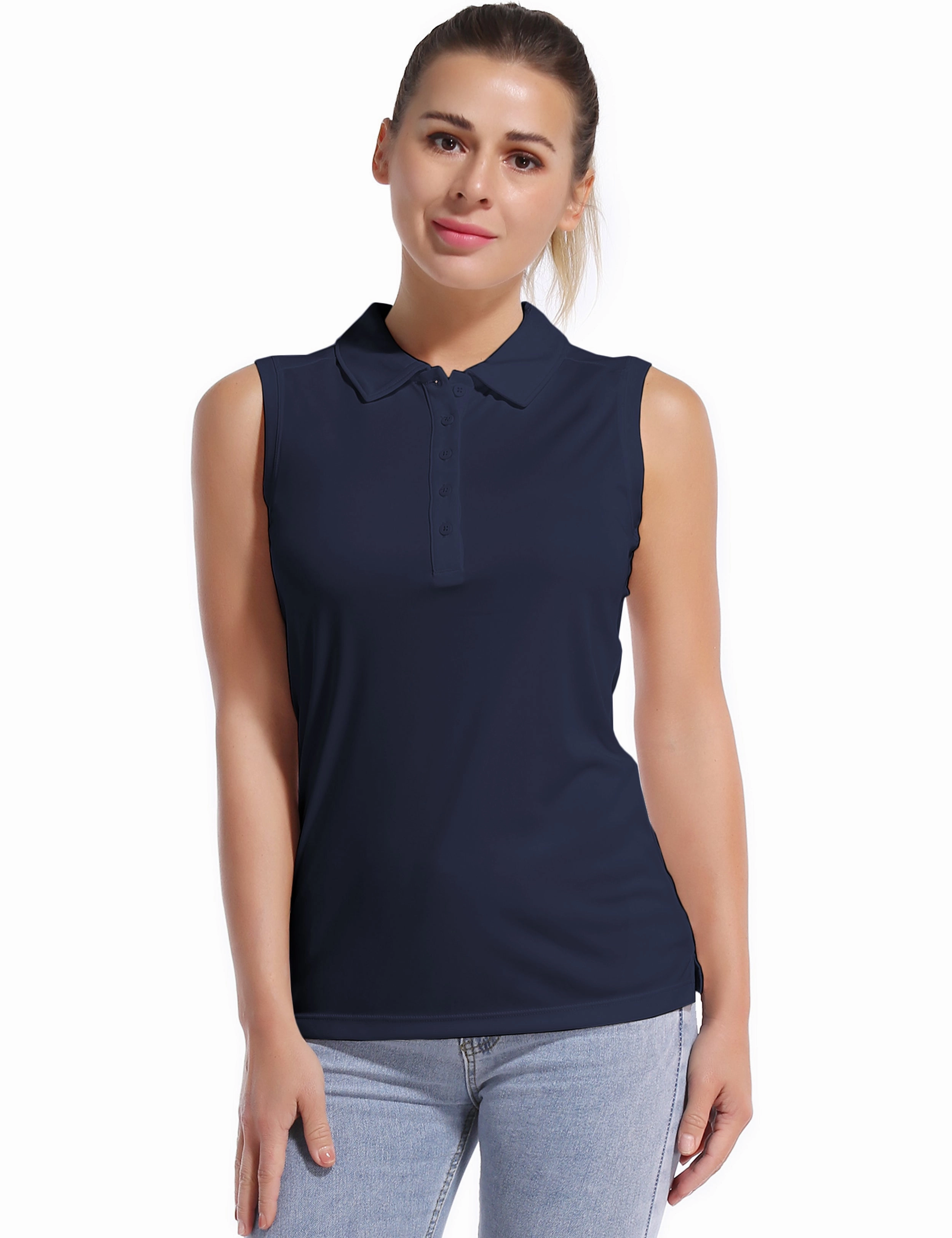 Sleeveless Slim Fit Polo Shirt darknavy_Biking