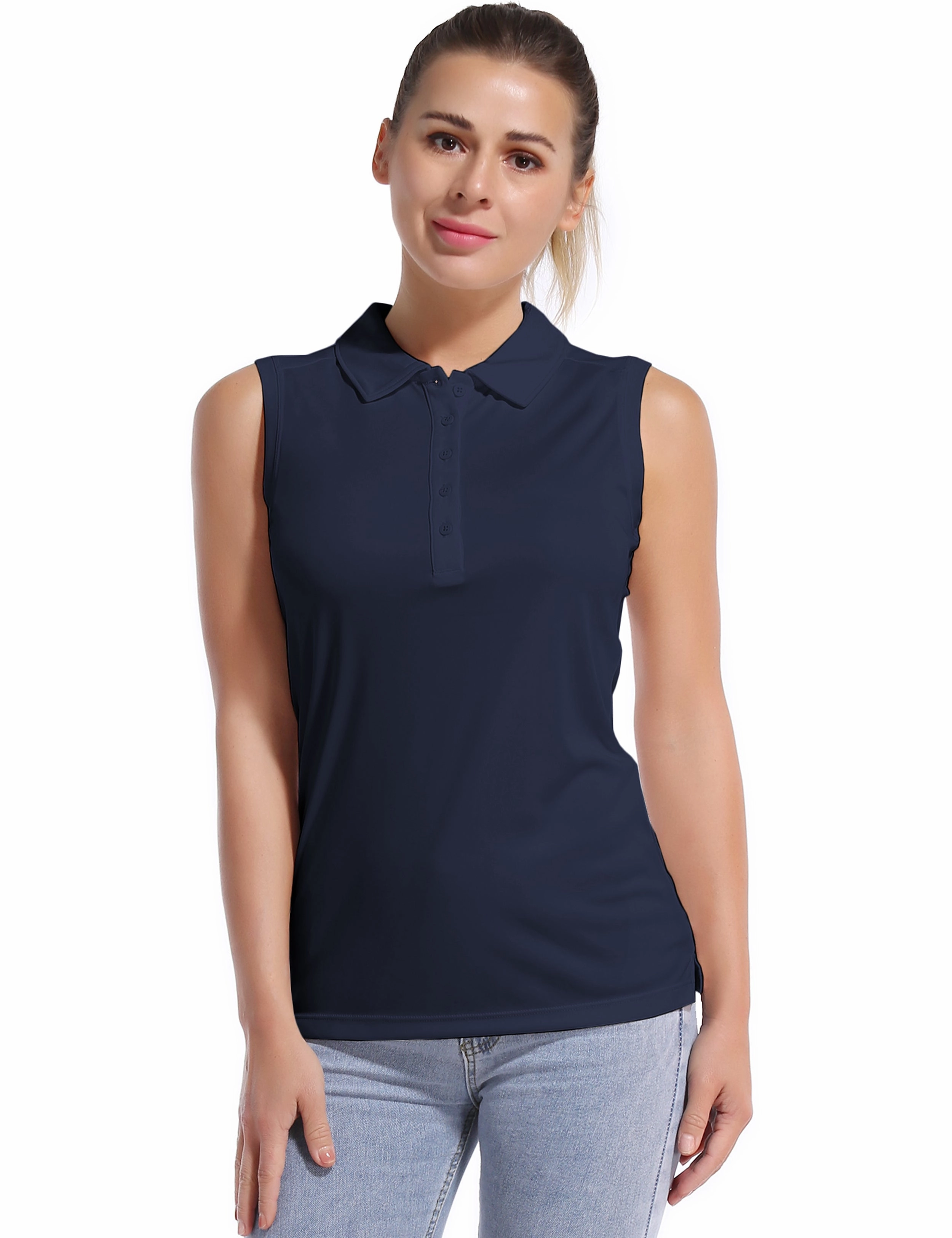Sleeveless Slim Fit Polo Shirt darknavy_Gym