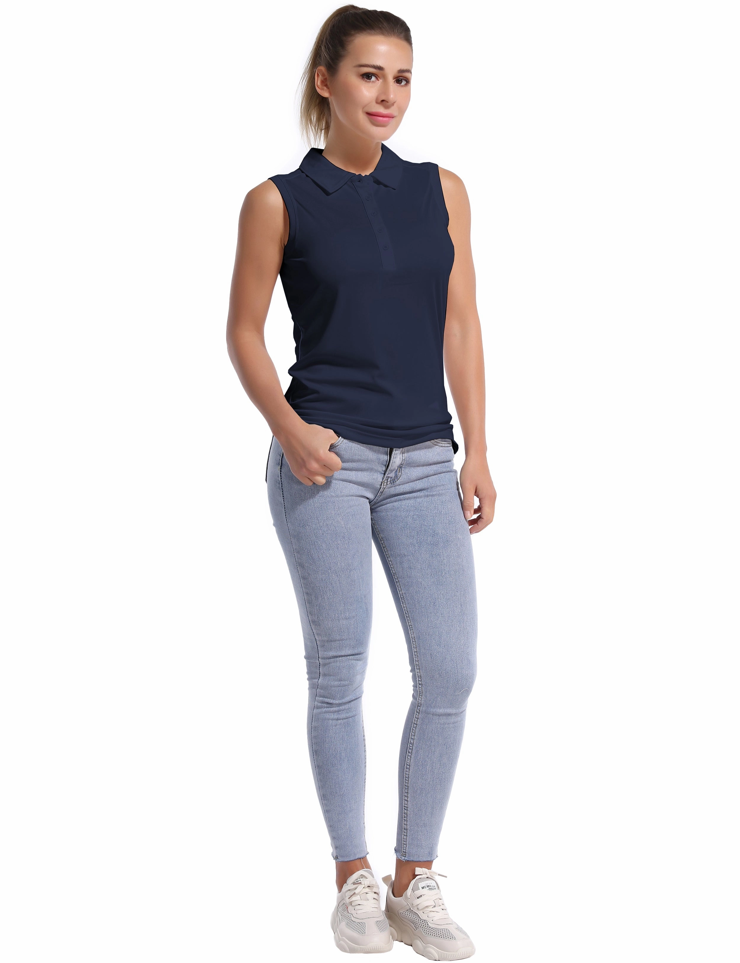 Sleeveless Slim Fit Polo Shirt darknavy_Gym