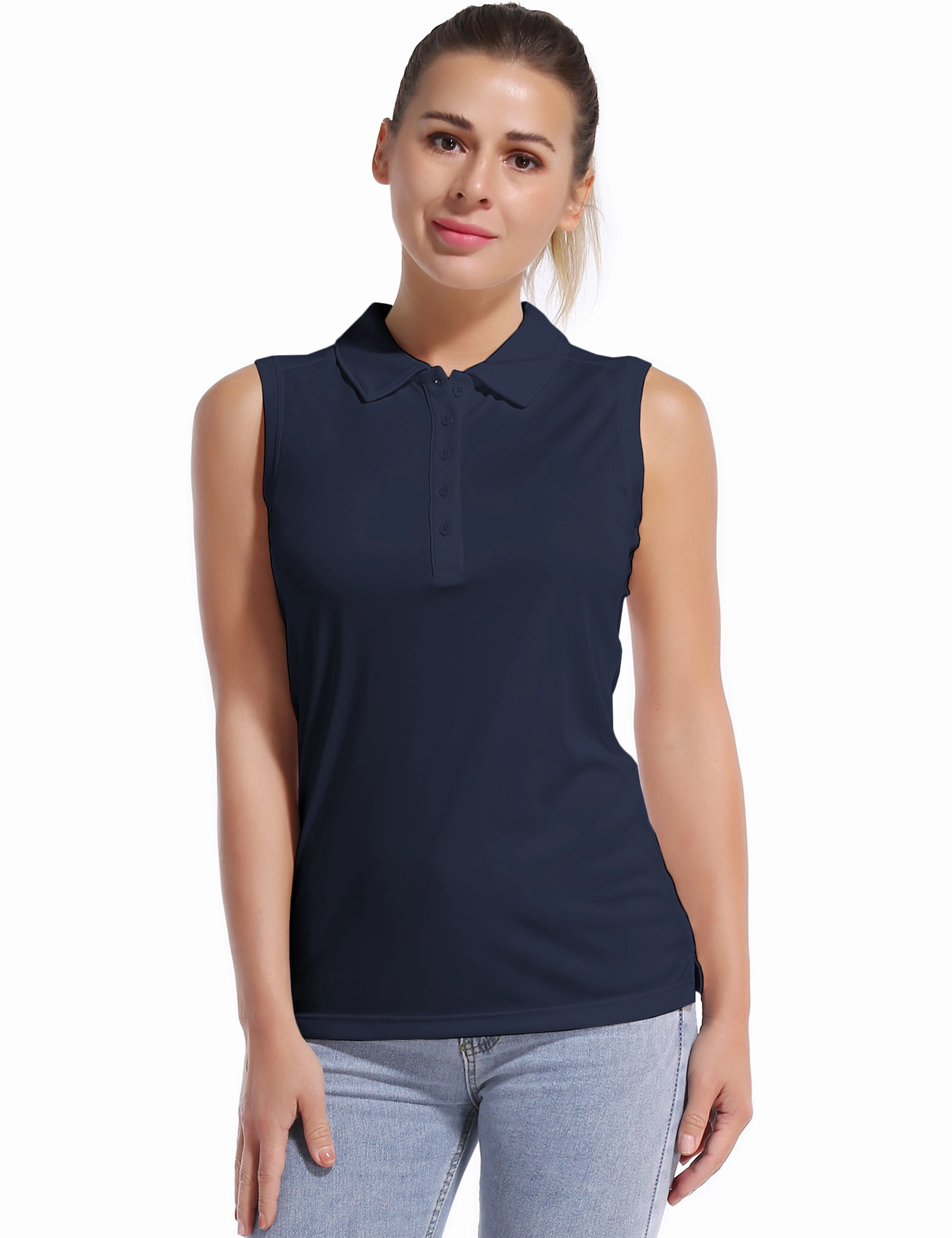 Sleeveless Slim Fit Polo Shirt darknavy_yoga