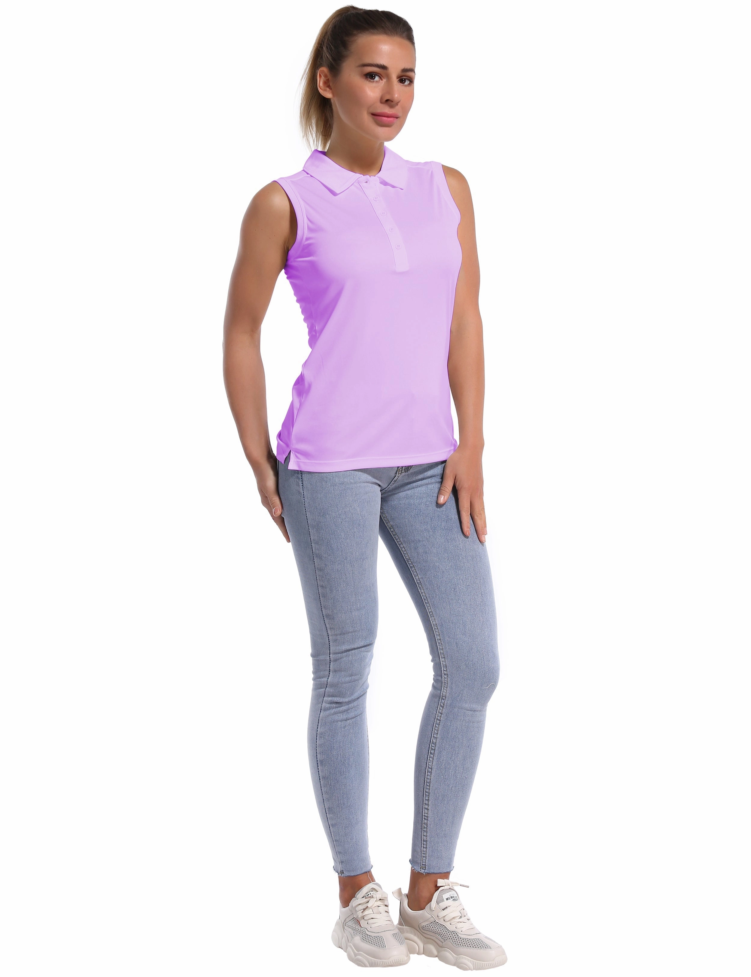 Sleeveless Slim Fit Polo Shirt purple_Plus Size