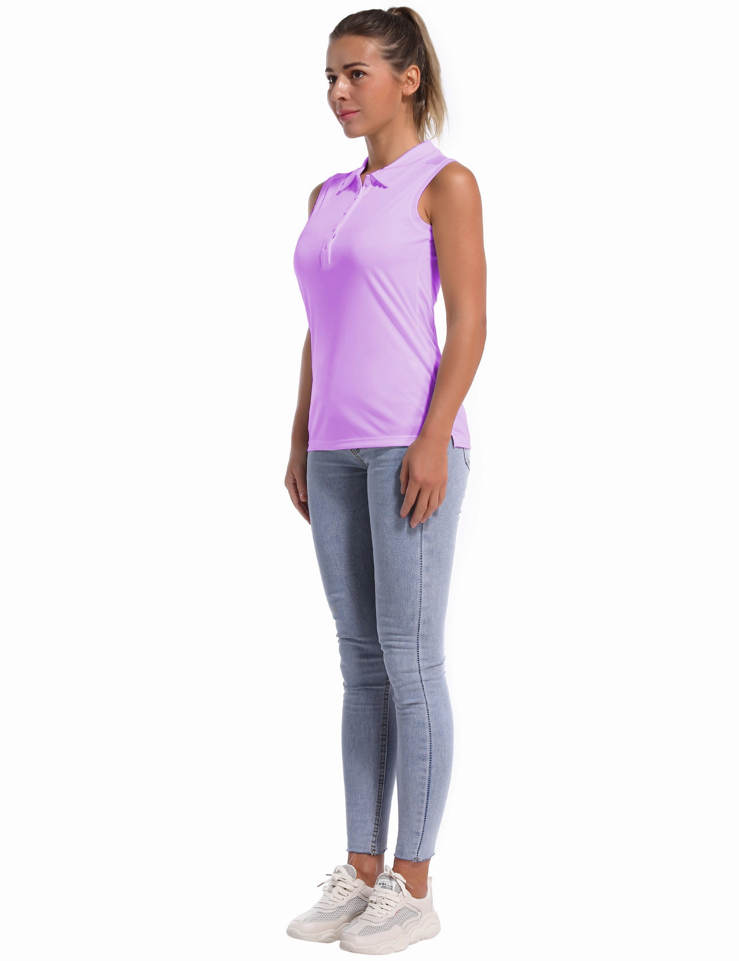 Sleeveless Slim Fit Polo Shirt purple_Plus Size