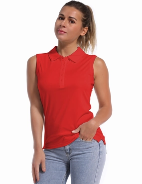 Sleeveless Slim Fit Polo Shirt red_Plus Size