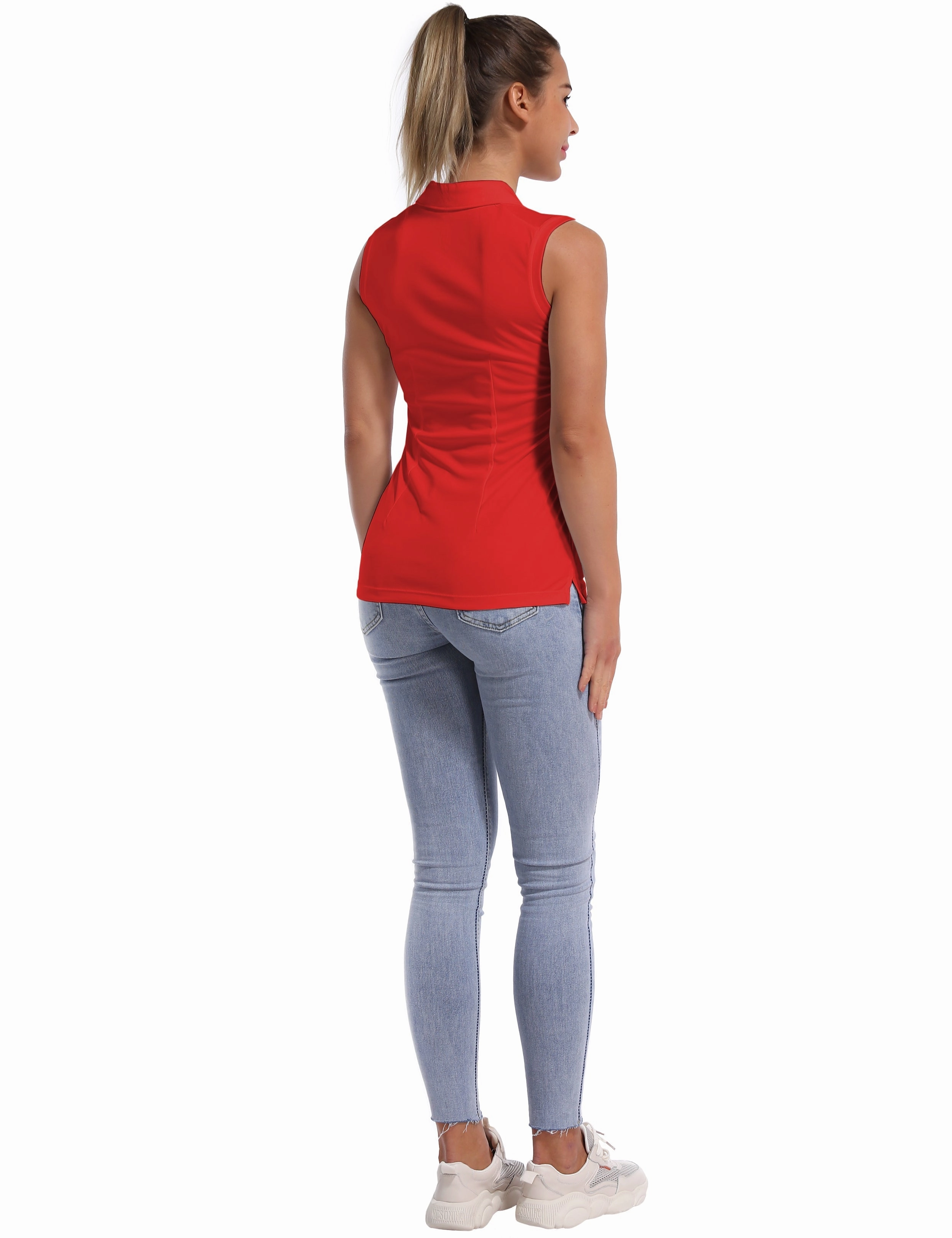 Sleeveless Slim Fit Polo Shirt red_Plus Size