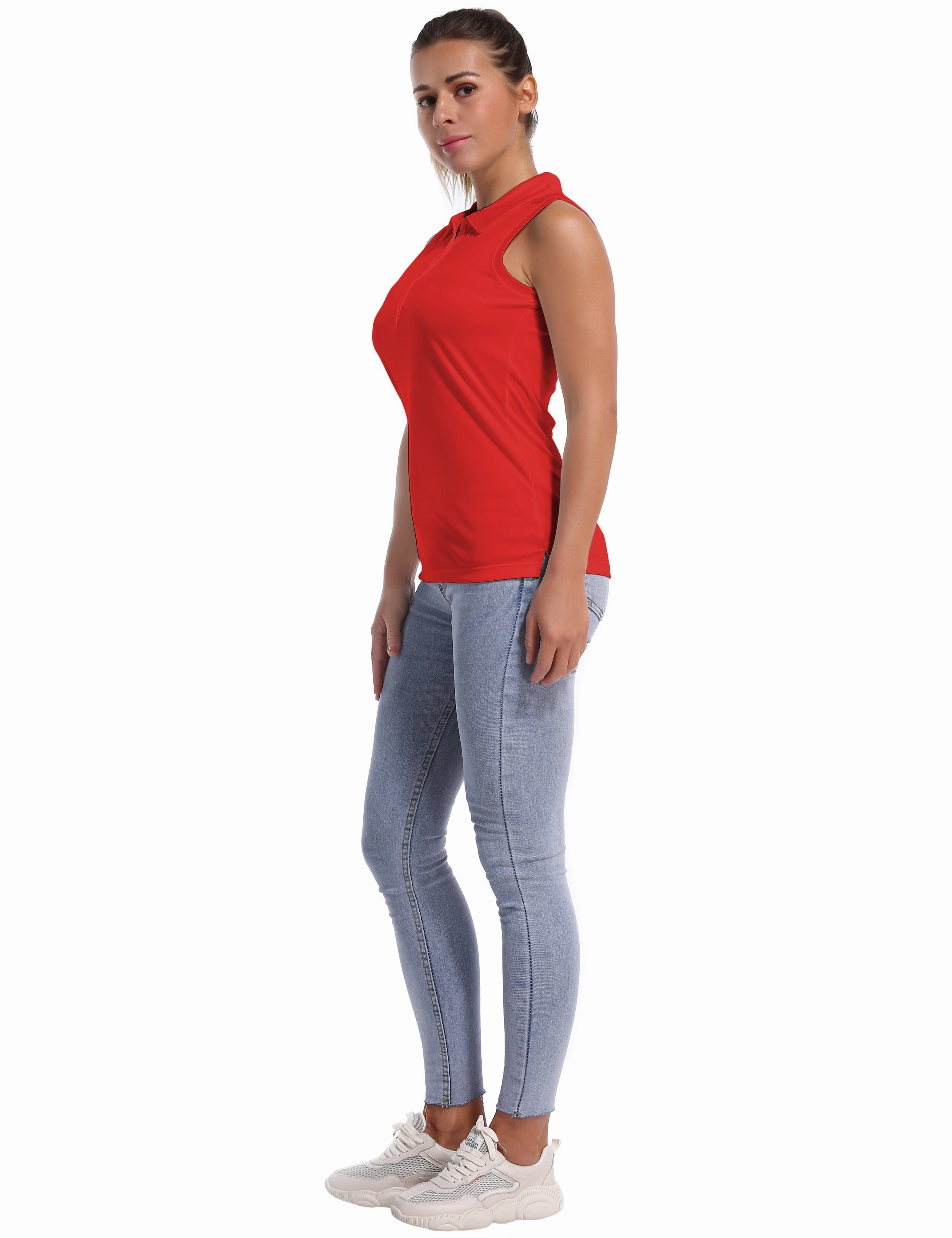Sleeveless Slim Fit Polo Shirt red_Plus Size