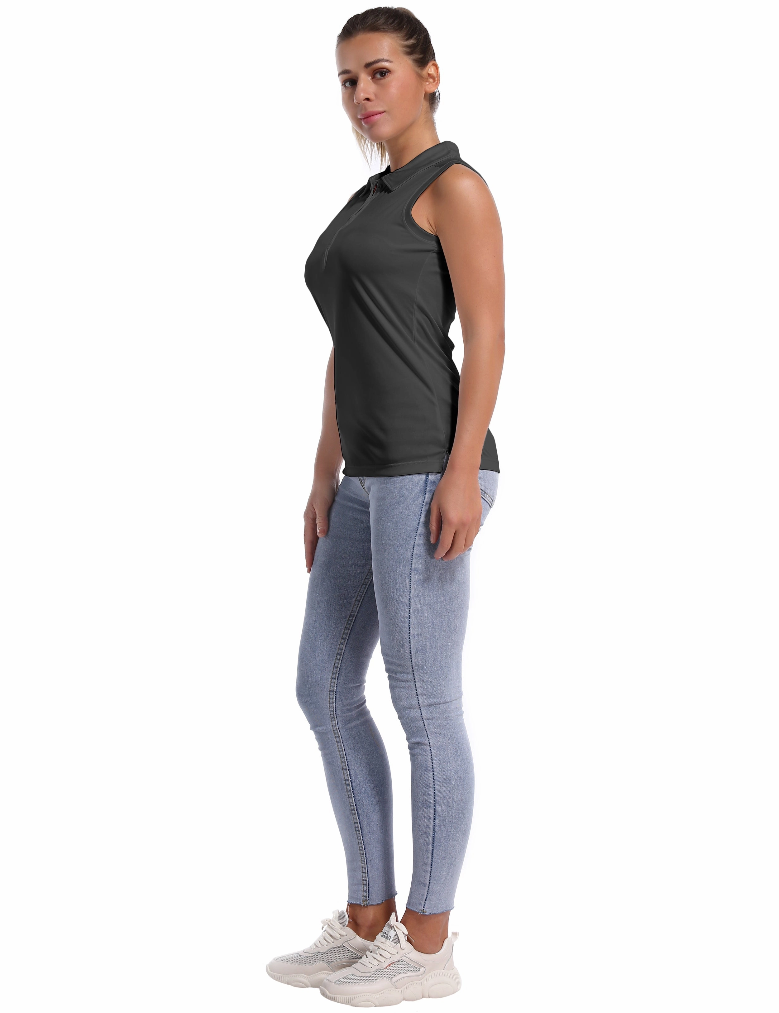 Sleeveless Slim Fit Polo Shirt shadowcharcoal_Plus Size