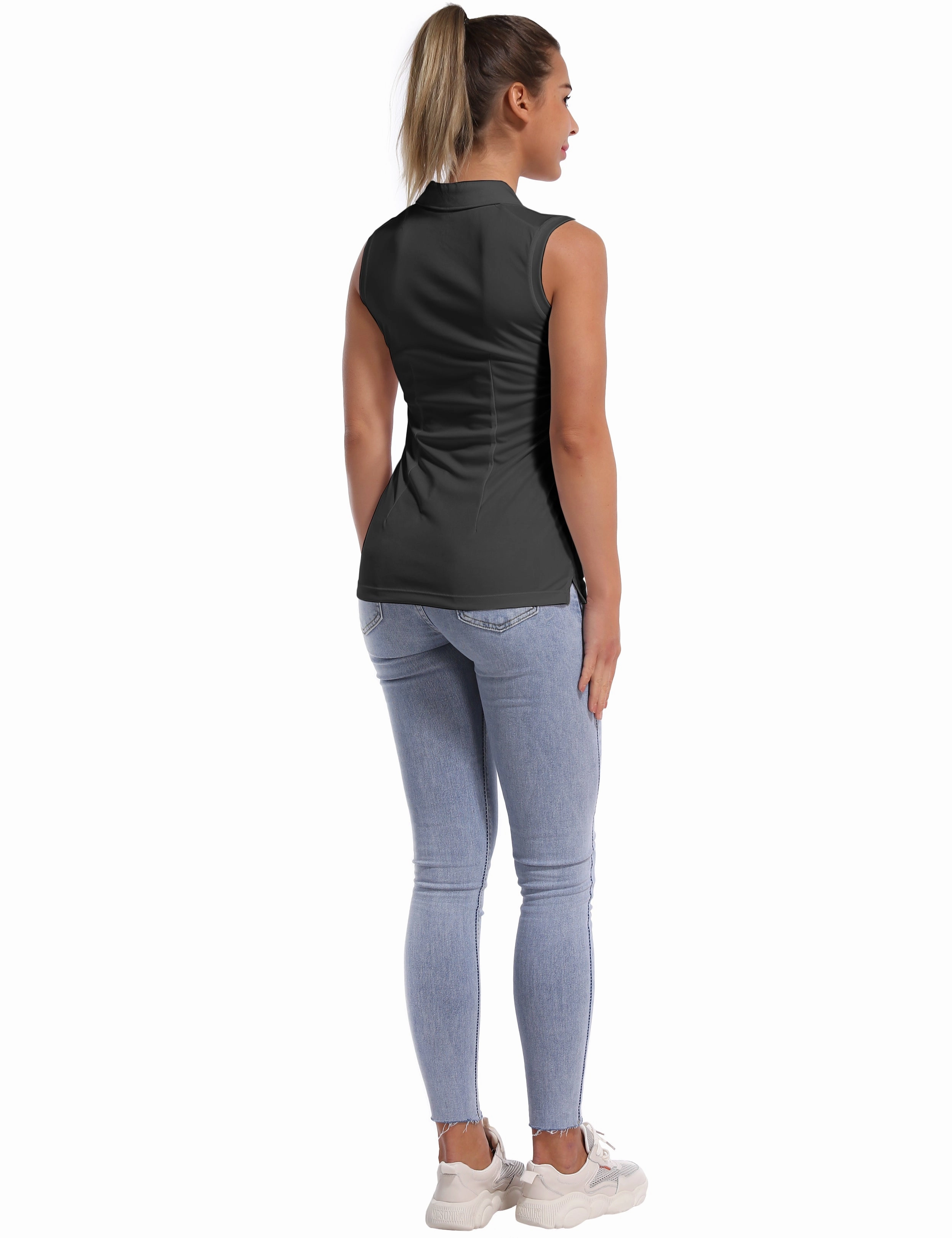 Sleeveless Slim Fit Polo Shirt shadowcharcoal_Plus Size