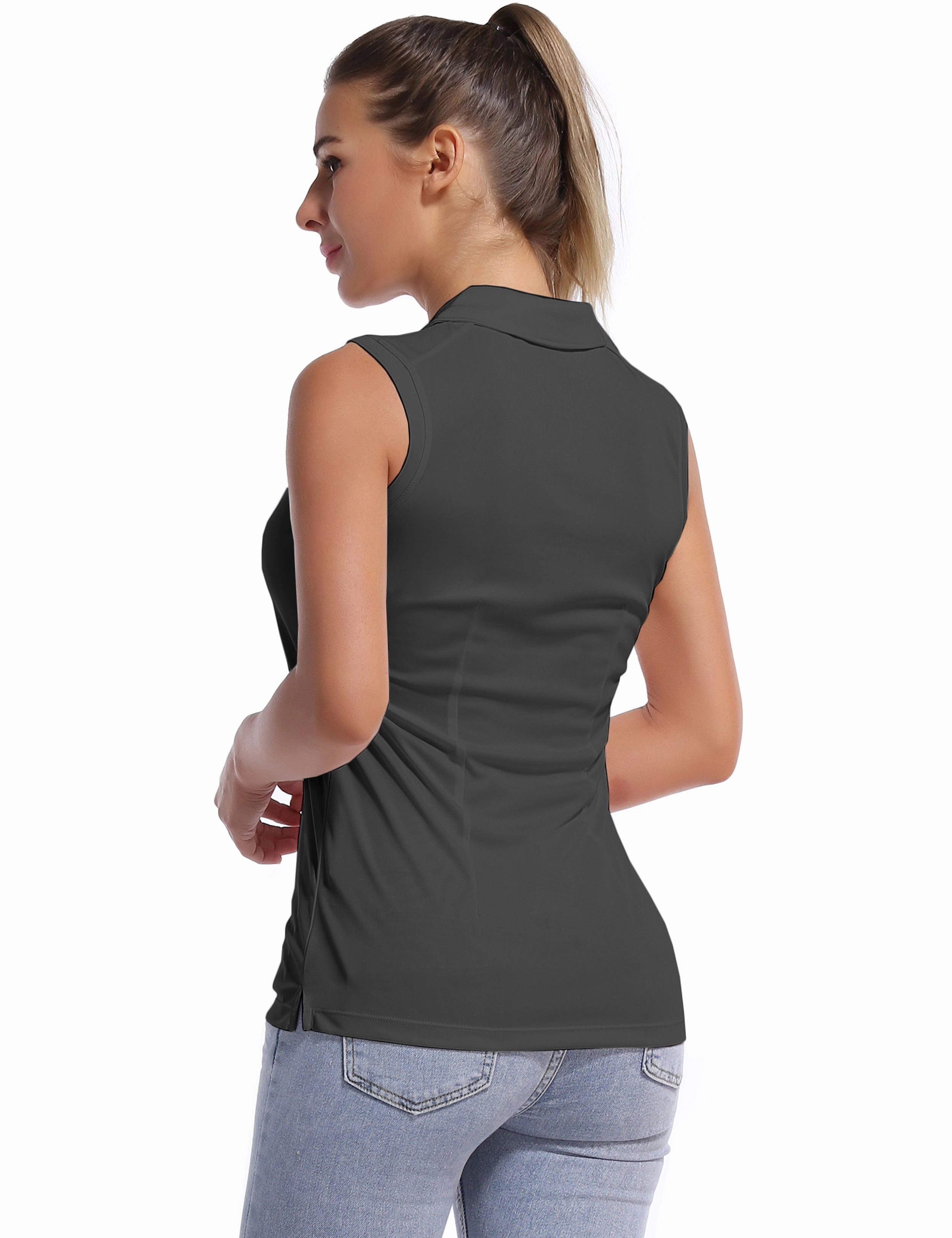 Sleeveless Slim Fit Polo Shirt shadowcharcoal_Plus Size