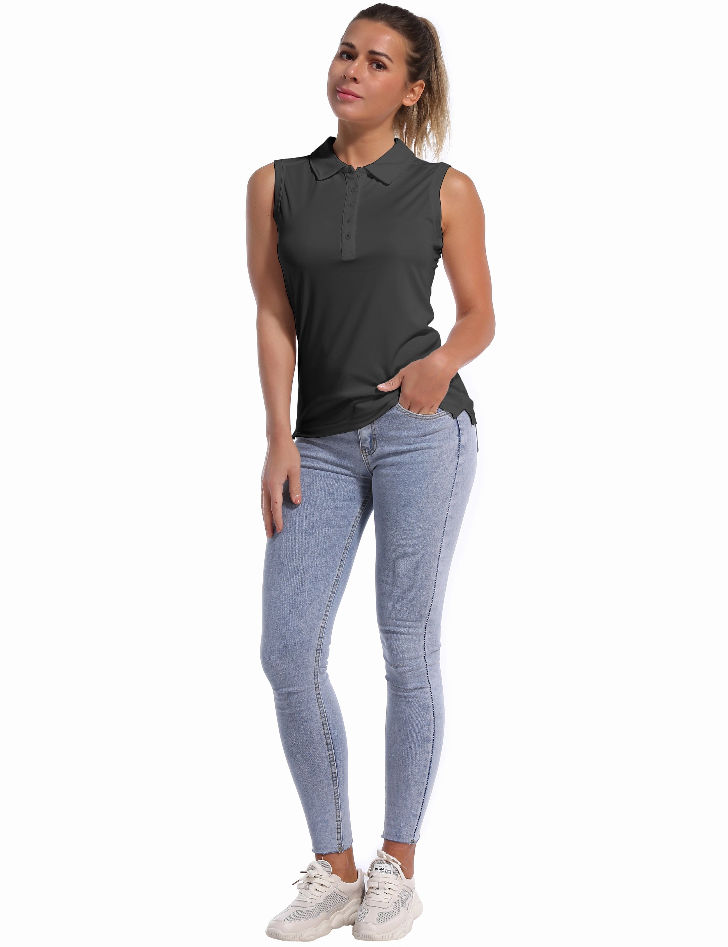 Sleeveless Slim Fit Polo Shirt shadowcharcoal_yoga