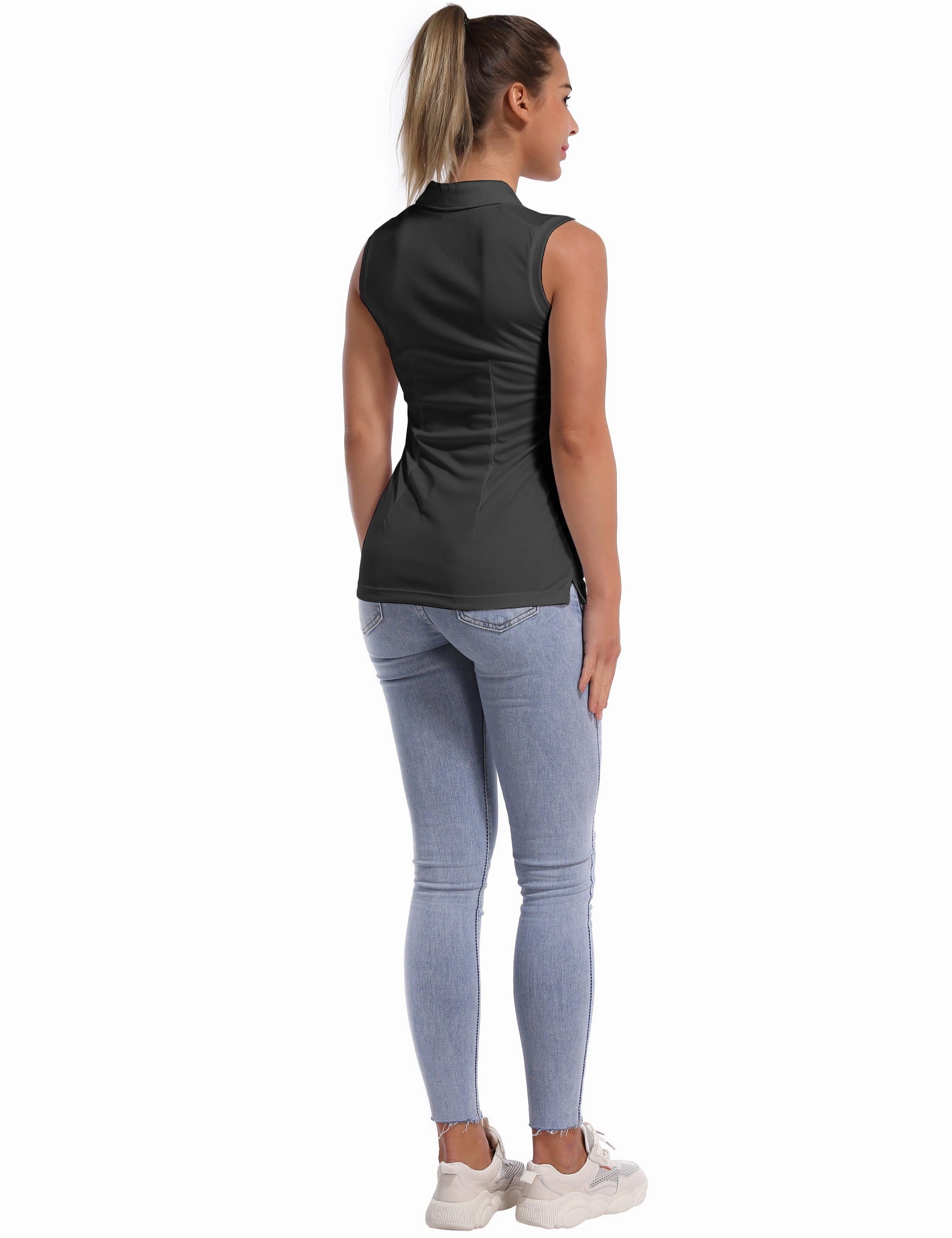 Sleeveless Slim Fit Polo Shirt shadowcharcoal_yoga