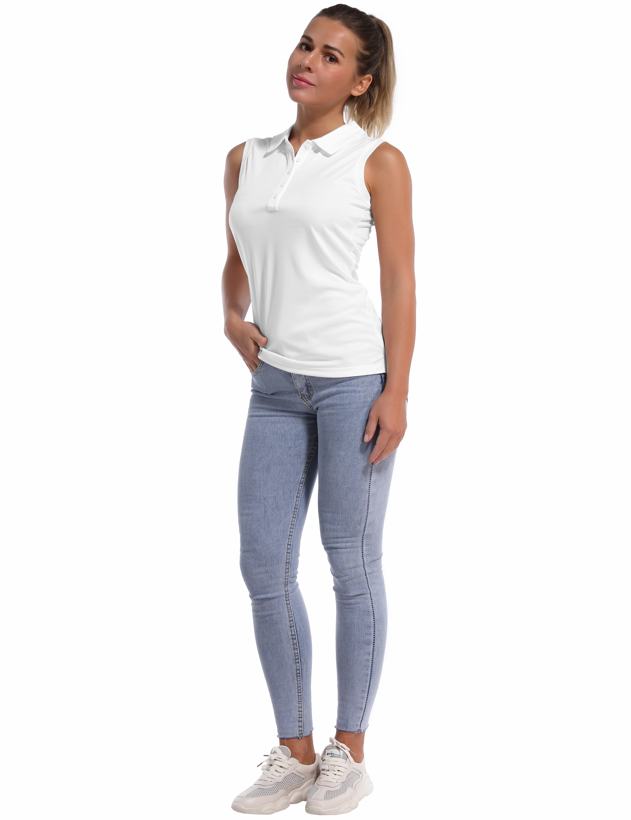 Sleeveless Slim Fit Polo Shirt white_Biking