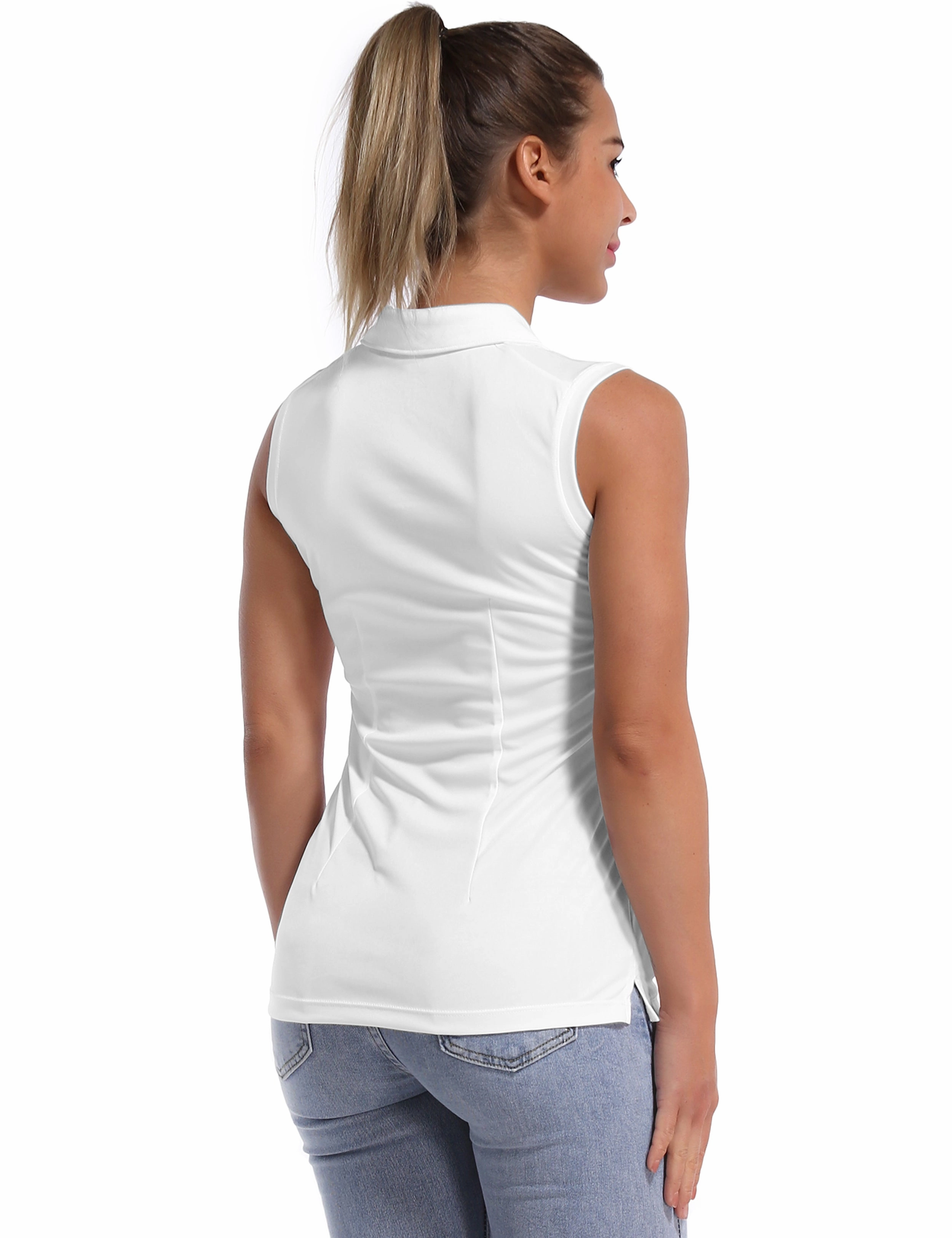 Sleeveless Slim Fit Polo Shirt white_Jogging