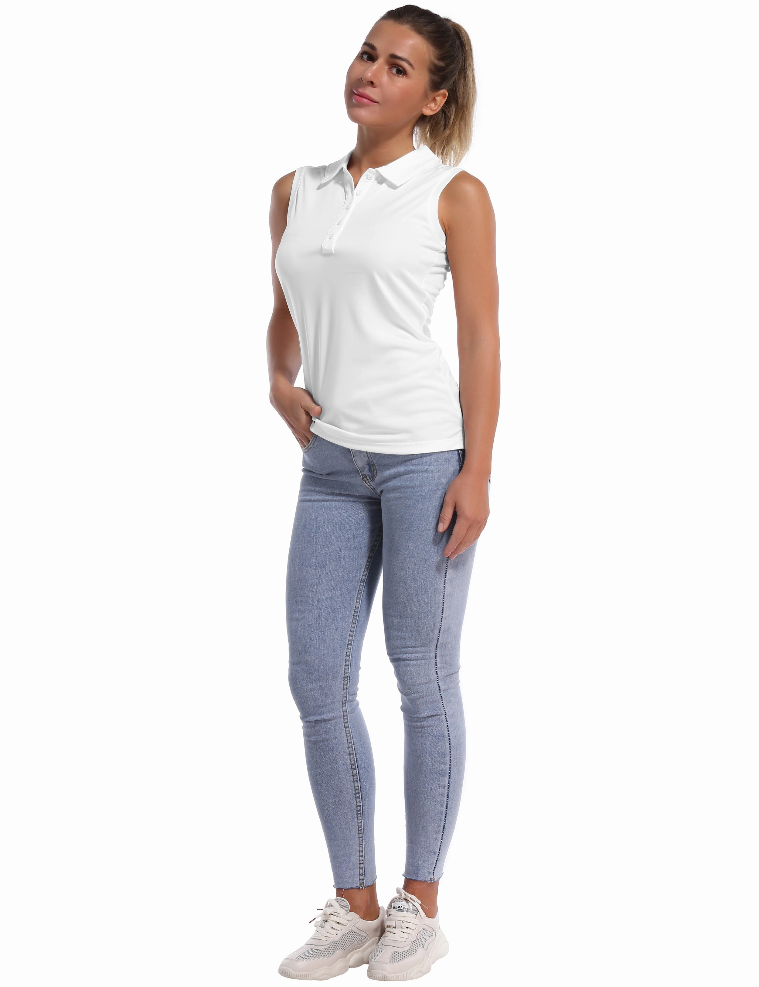 Sleeveless Slim Fit Polo Shirt white_Jogging
