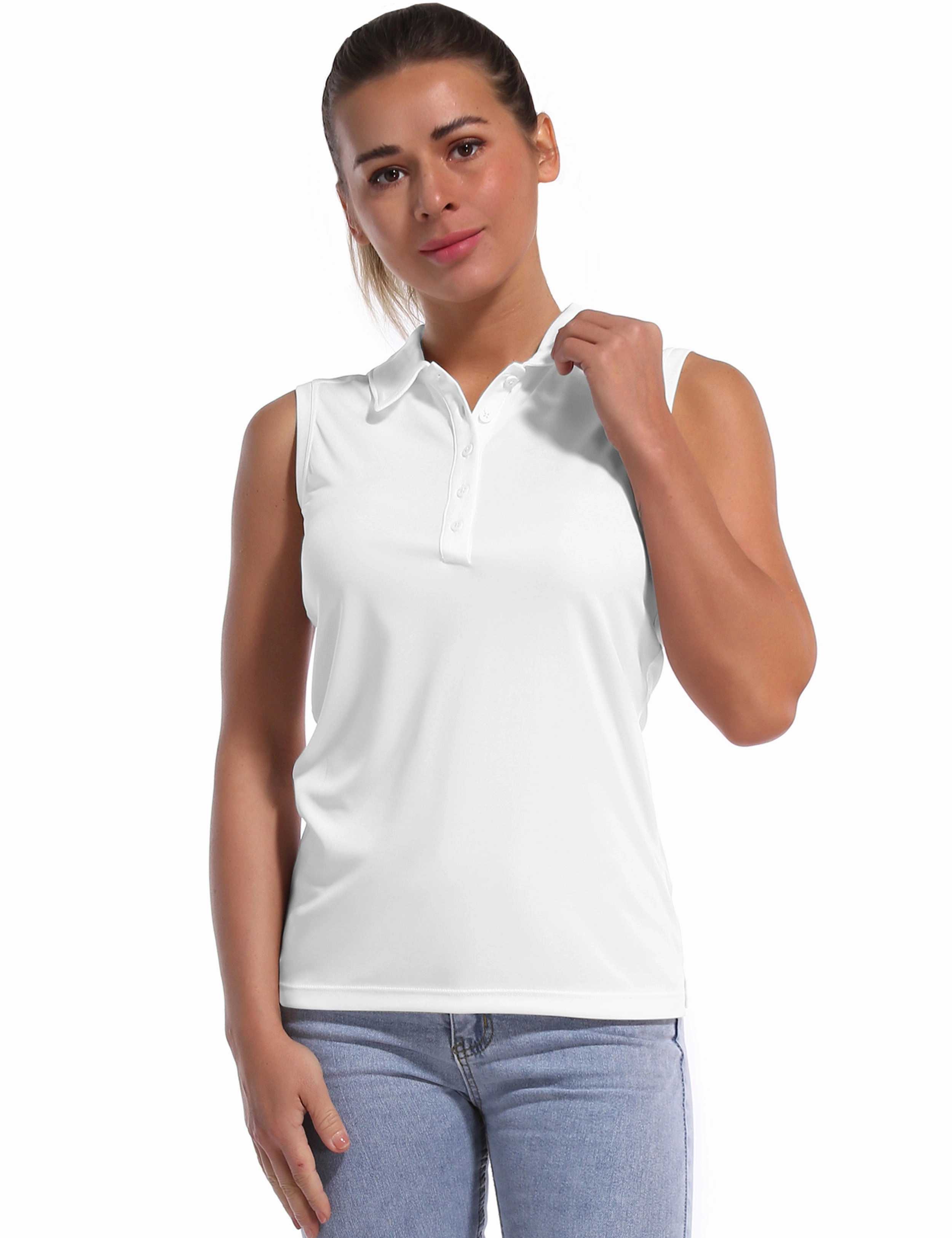Sleeveless Slim Fit Polo Shirt white_Jogging