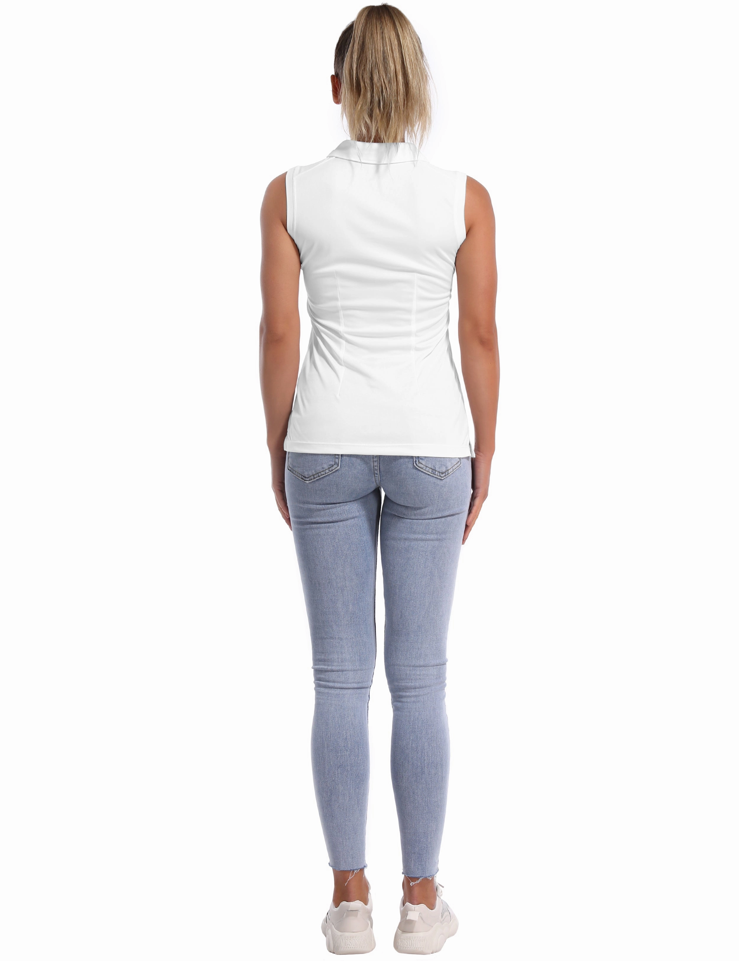 Sleeveless Slim Fit Polo Shirt white_Plus Size