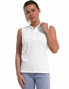 Sleeveless Slim Fit Polo Shirt white_Plus Size