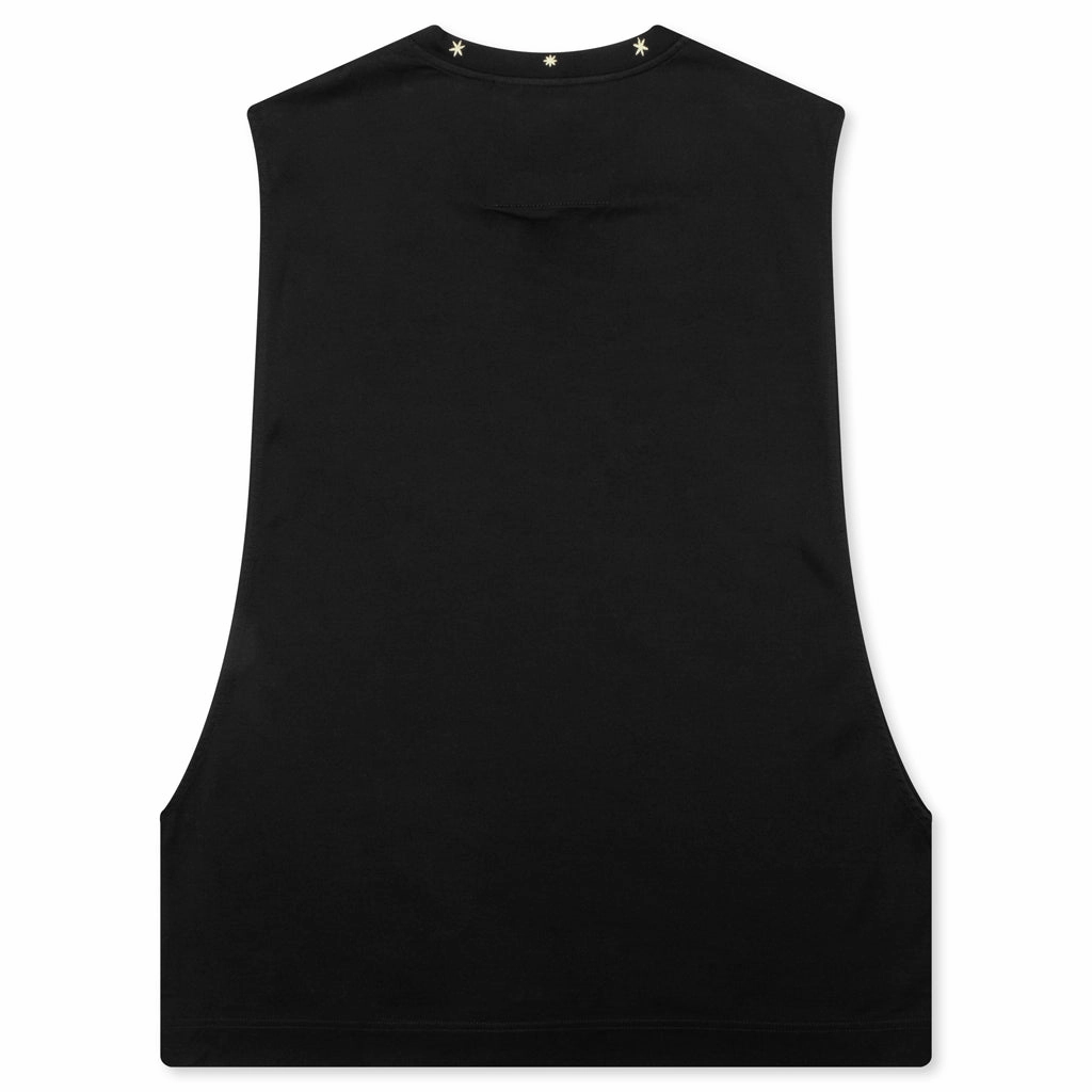 Star Print Sleeveless Big Armhole T-Shirt - Black