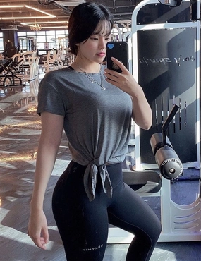 Tie Up Crop Top Short Sleeve T-Shirt heathercharcoal ins_Golf