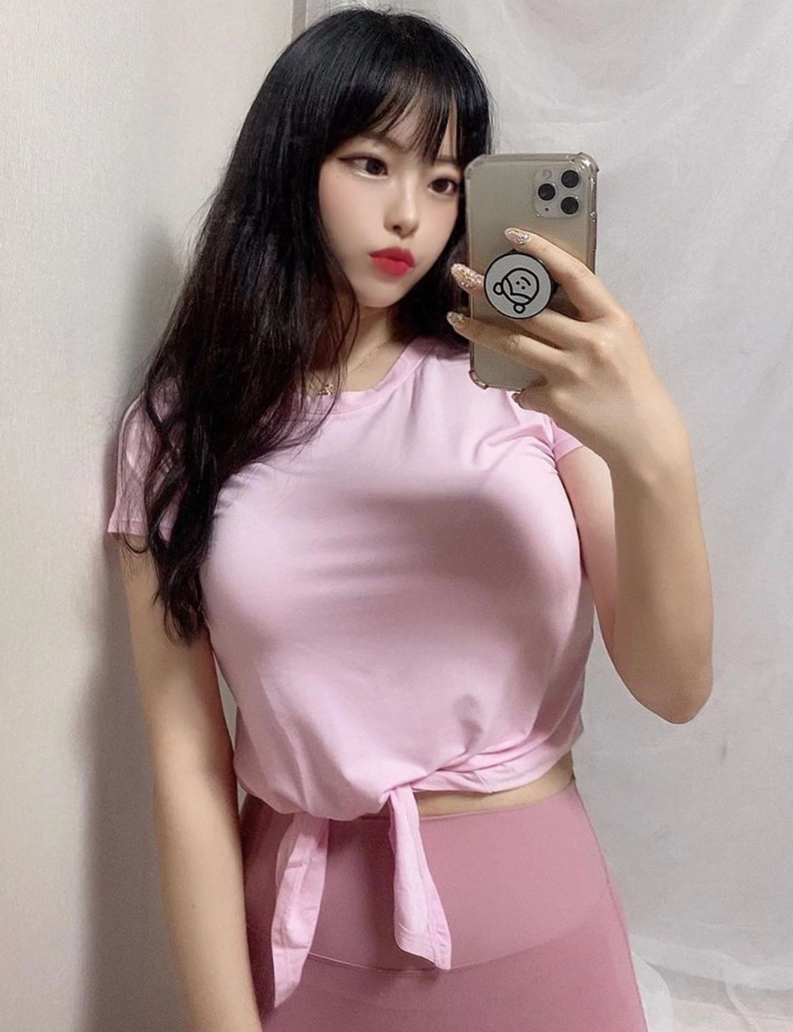 Tie Up Crop Top Short Sleeve T-Shirt lightpink ins_Golf