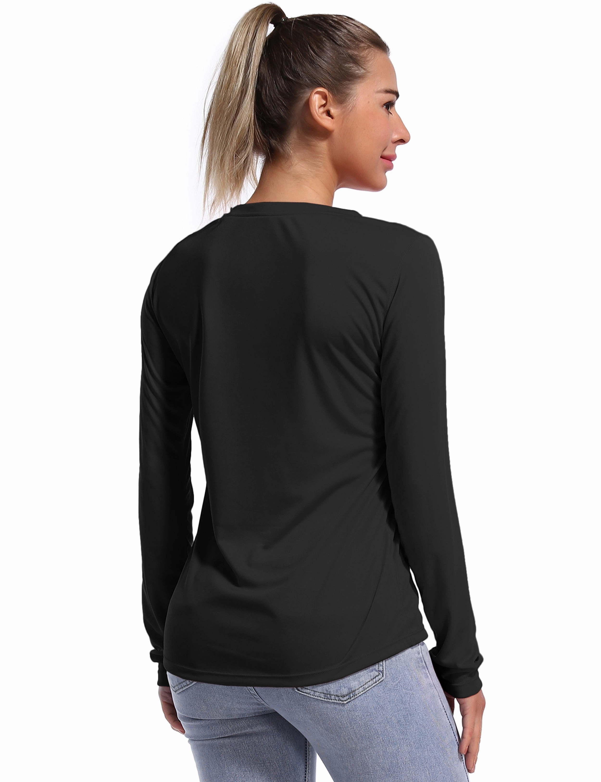 V Neck Long Sleeve Athletic Shirts black_Plus Size
