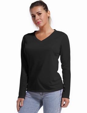 V Neck Long Sleeve Athletic Shirts black_Plus Size