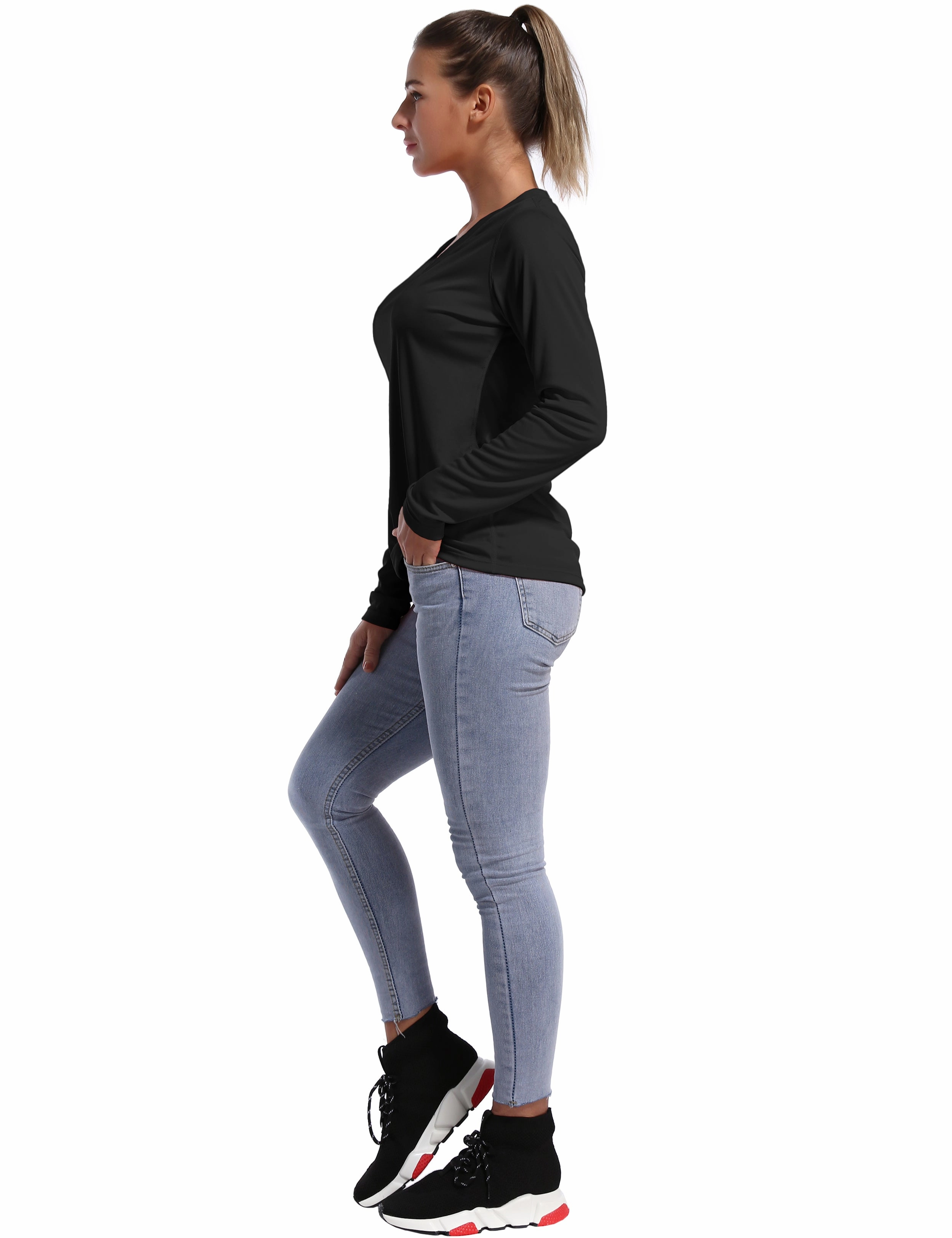 V Neck Long Sleeve Athletic Shirts black_Tall Size