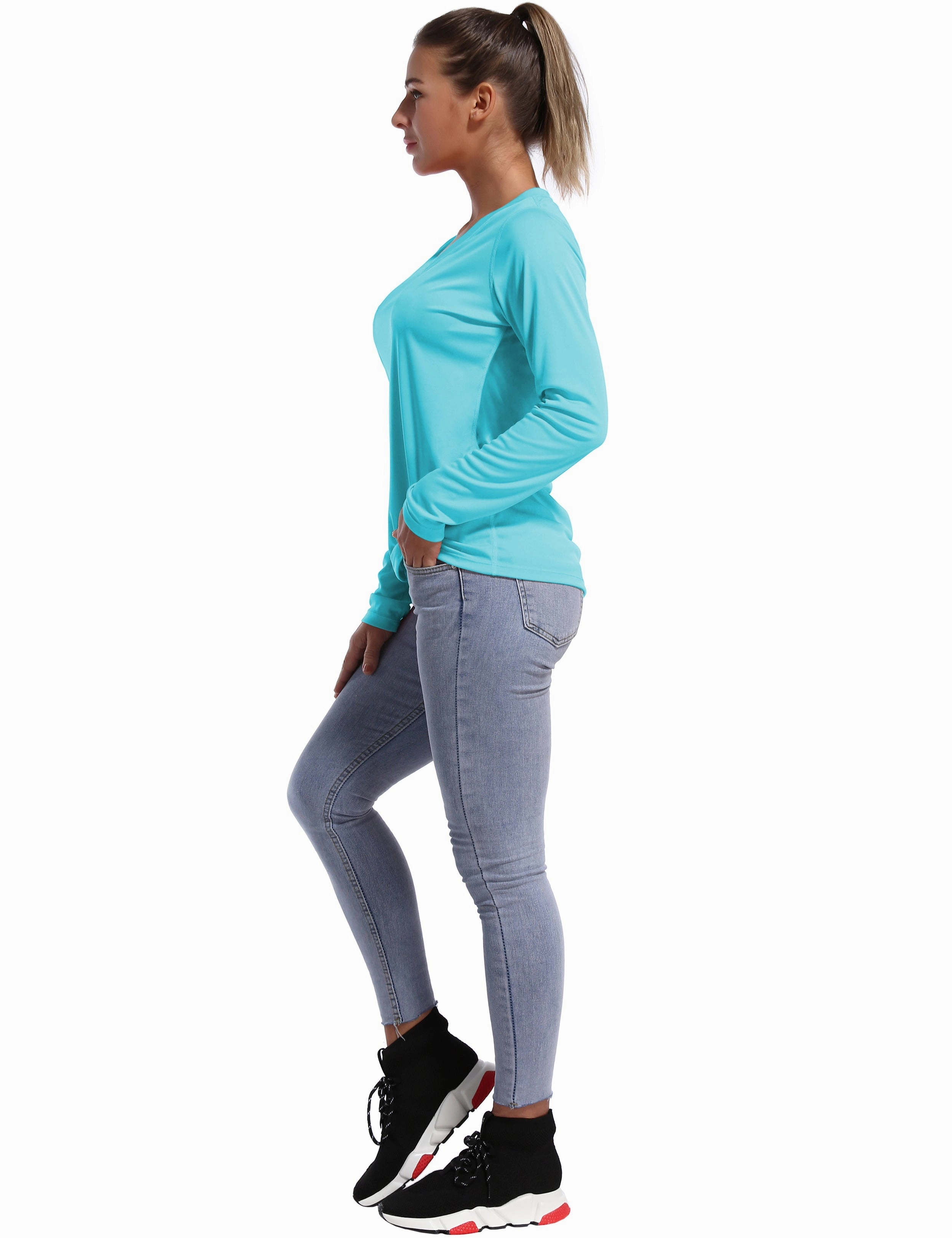 V Neck Long Sleeve Athletic Shirts blue_Golf