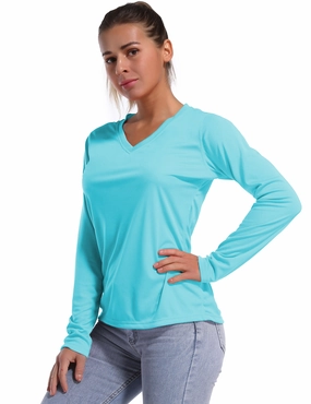 V Neck Long Sleeve Athletic Shirts blue_Running