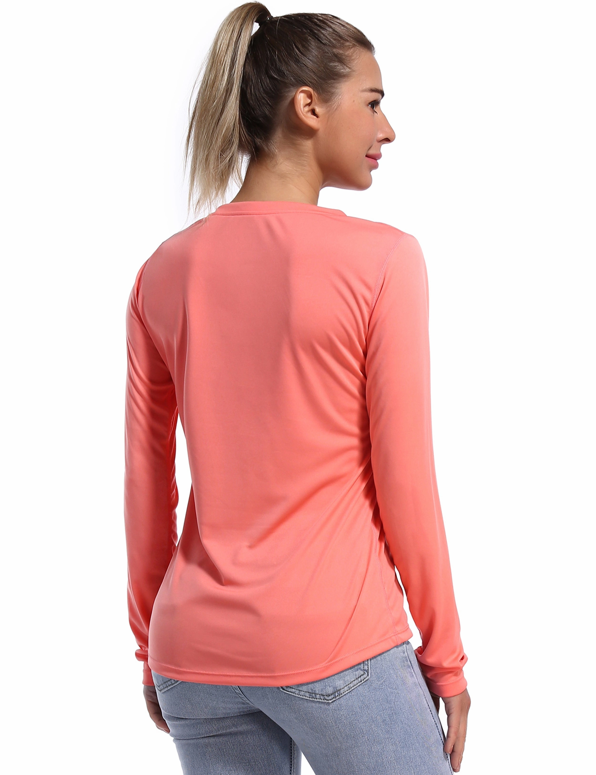 V Neck Long Sleeve Athletic Shirts coral_Tall Size