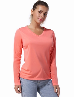 V Neck Long Sleeve Athletic Shirts coral_Tall Size