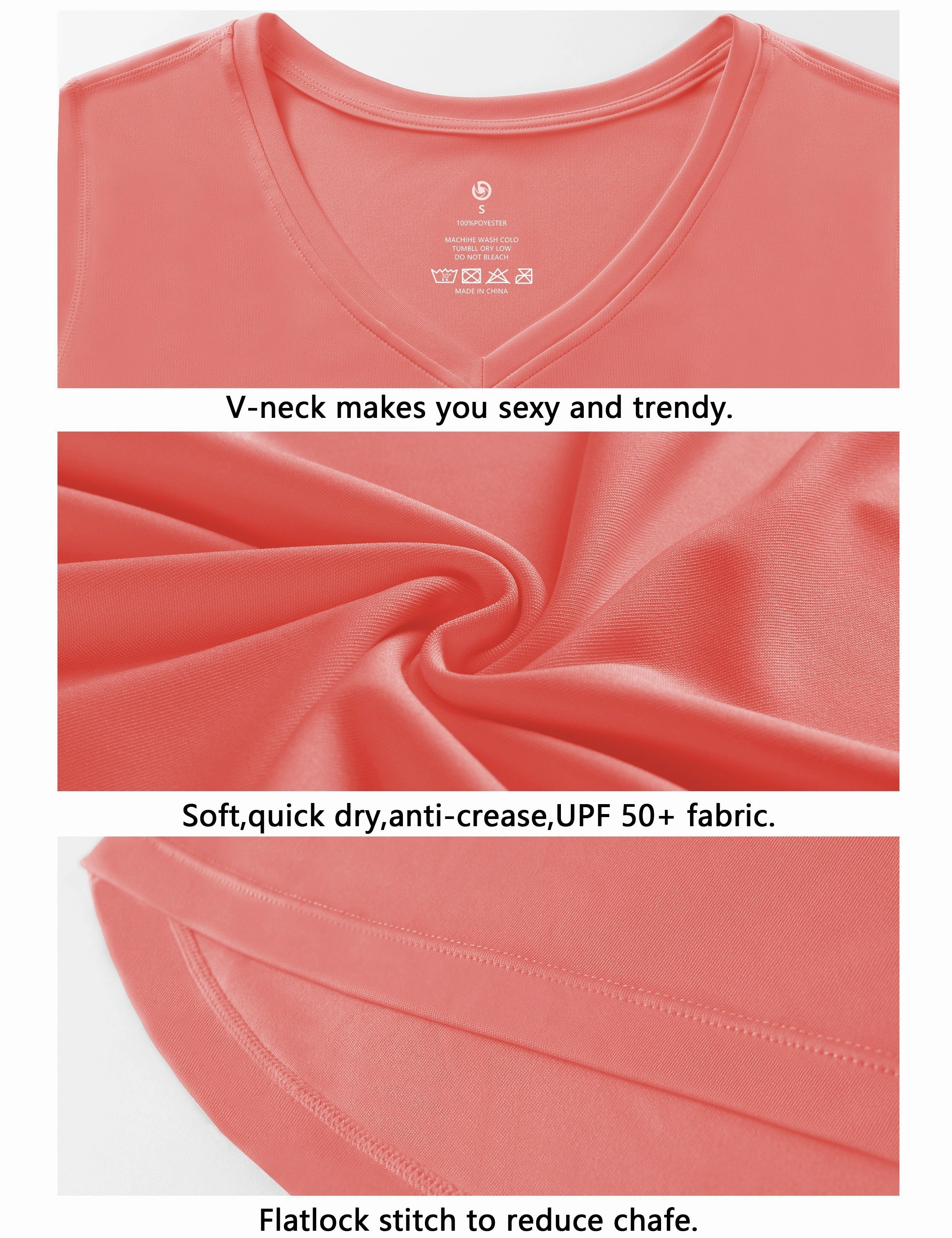 V Neck Long Sleeve Athletic Shirts coral_Tall Size
