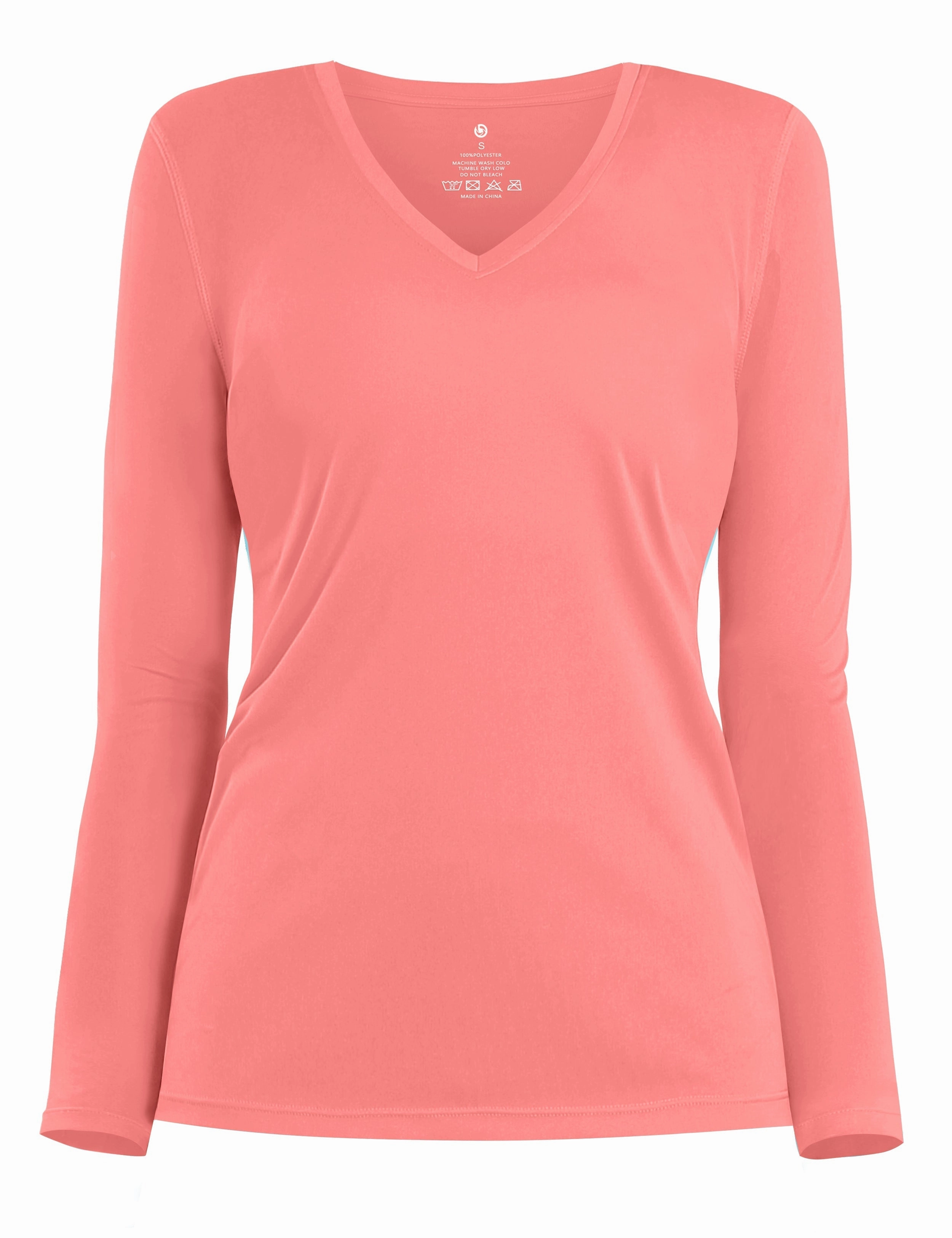 V Neck Long Sleeve Athletic Shirts coral_Tall Size