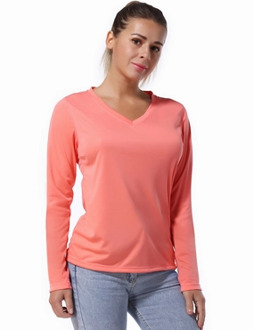 V Neck Long Sleeve Athletic Shirts coral_yoga