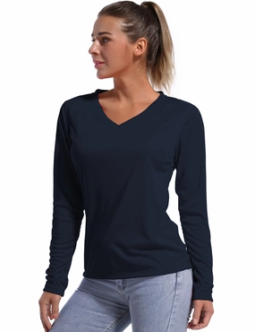 V Neck Long Sleeve Athletic Shirts darknavy_Plus Size
