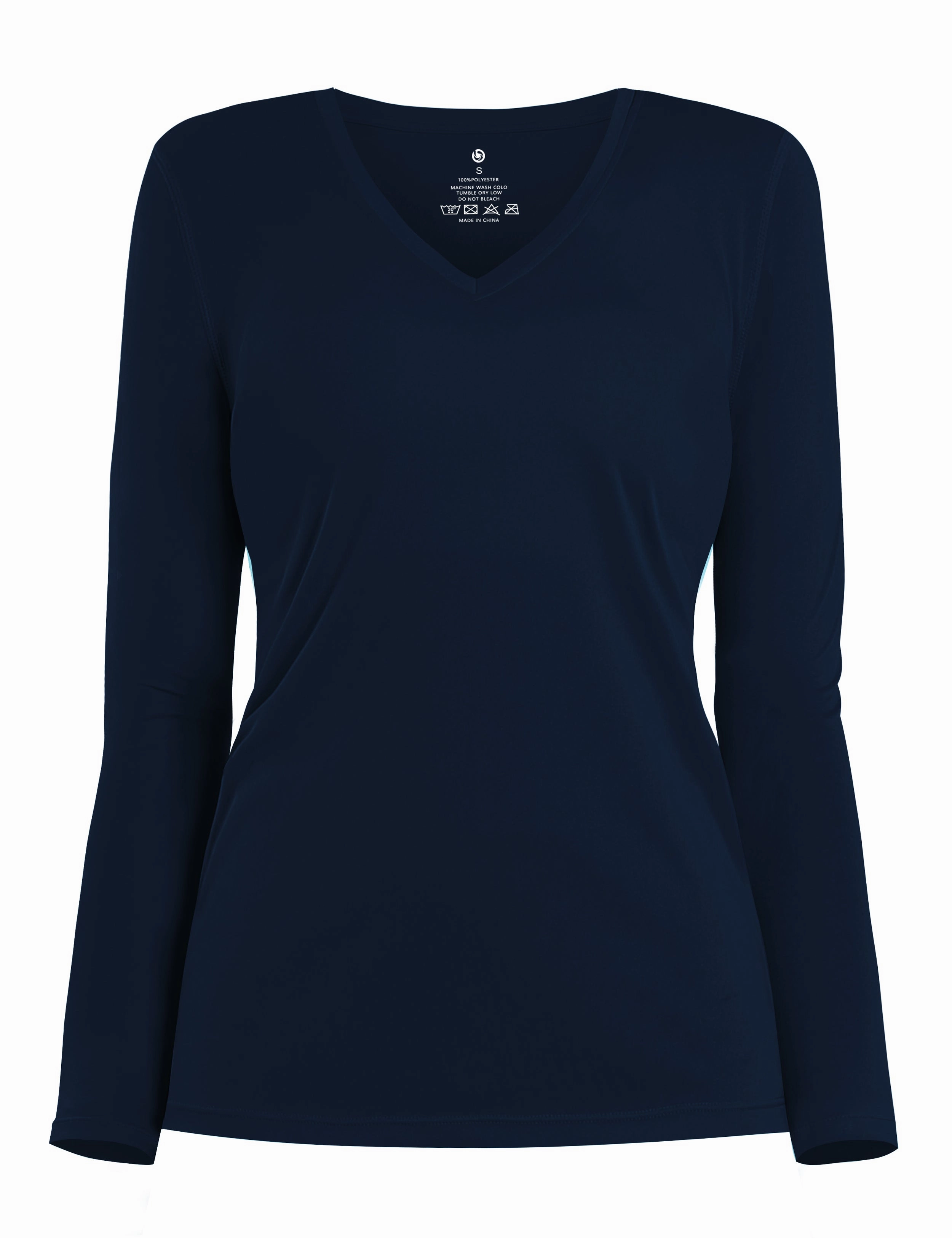 V Neck Long Sleeve Athletic Shirts darknavy_Plus Size