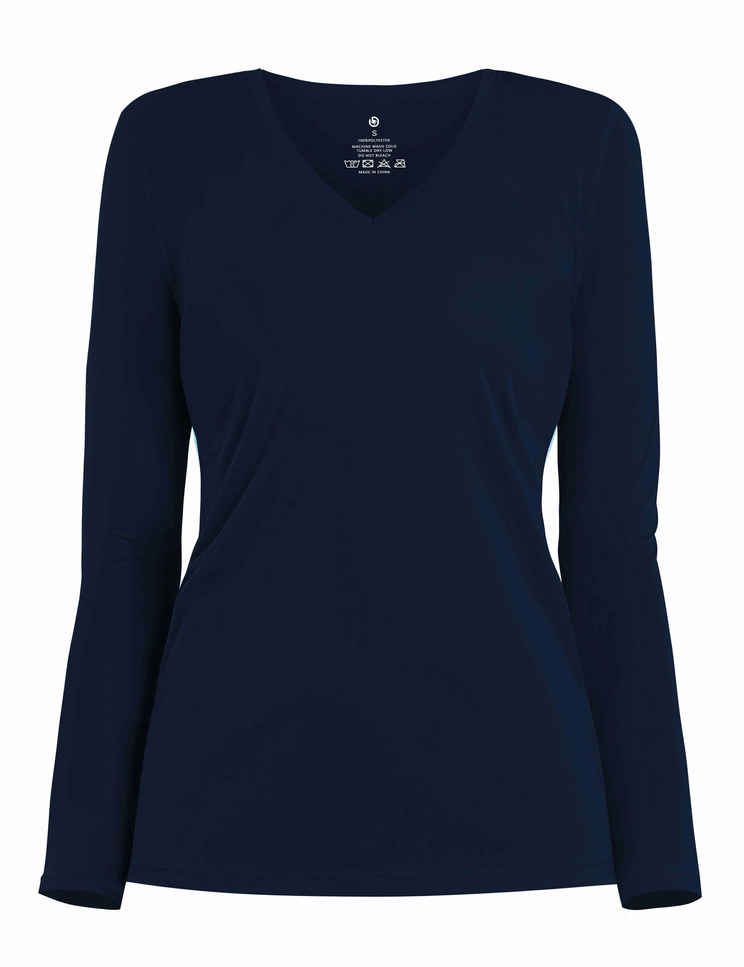 V Neck Long Sleeve Athletic Shirts darknavy_yogastudio