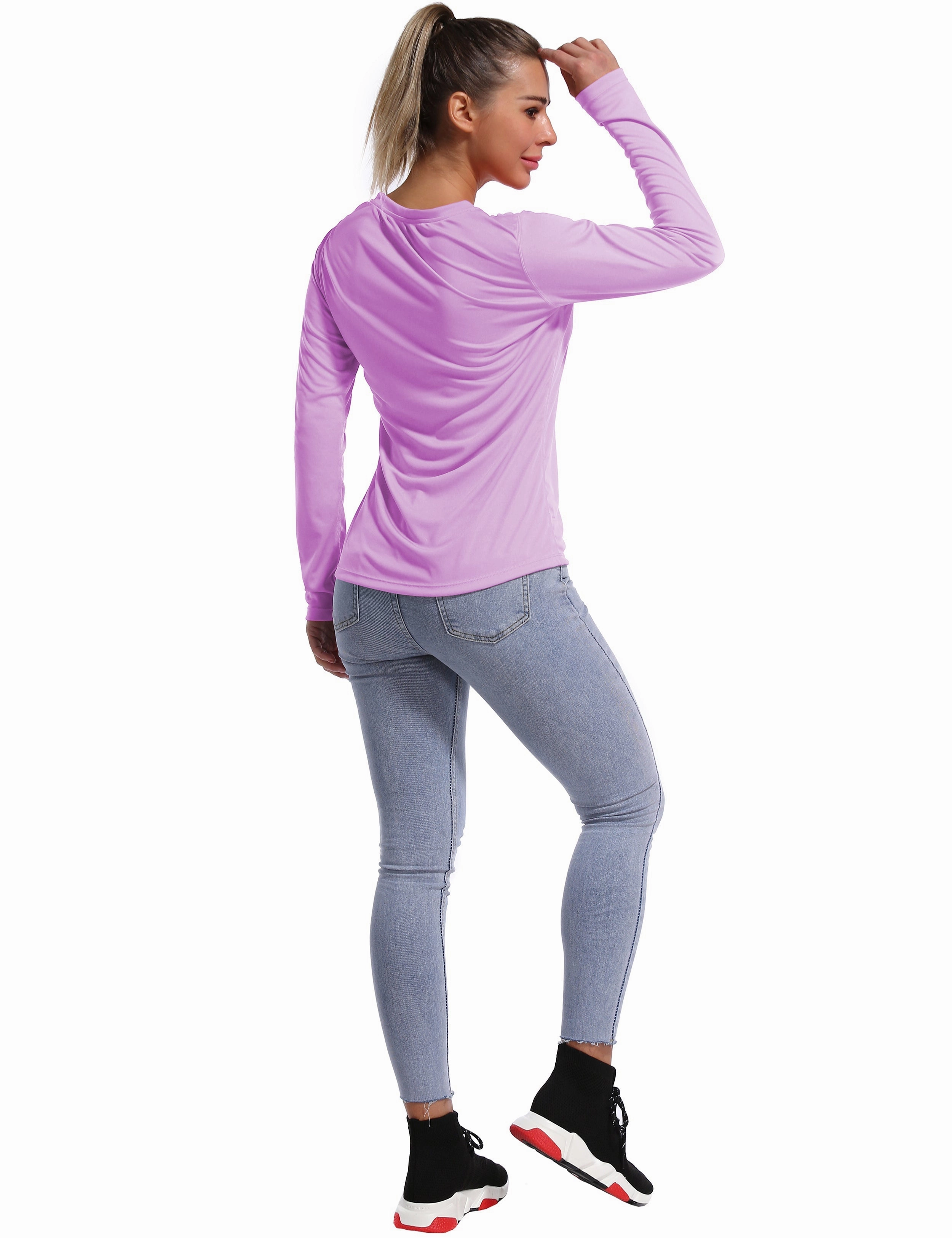 V Neck Long Sleeve Athletic Shirts purple_Plus Size