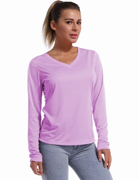 V Neck Long Sleeve Athletic Shirts purple_Plus Size
