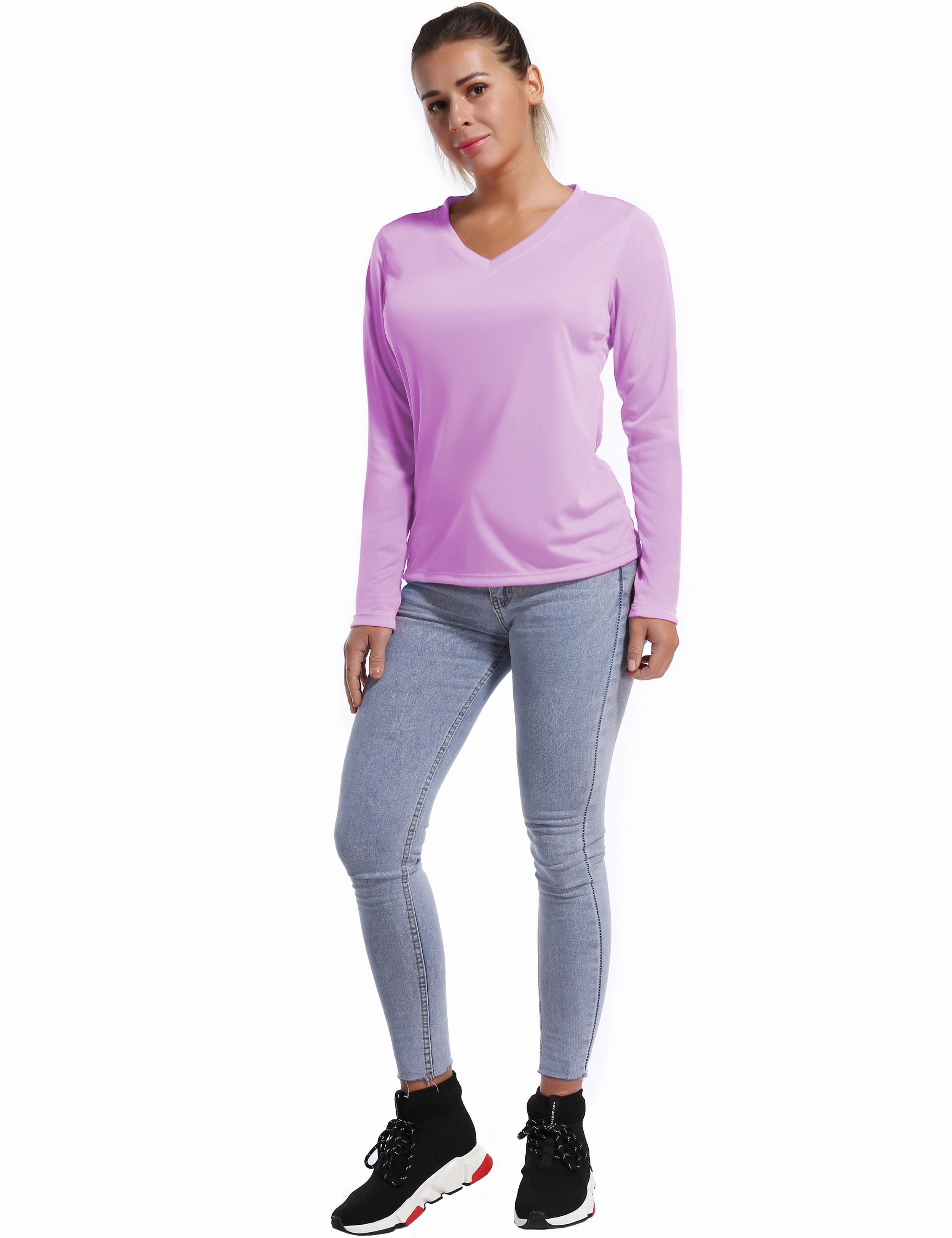 V Neck Long Sleeve Athletic Shirts purple_Plus Size
