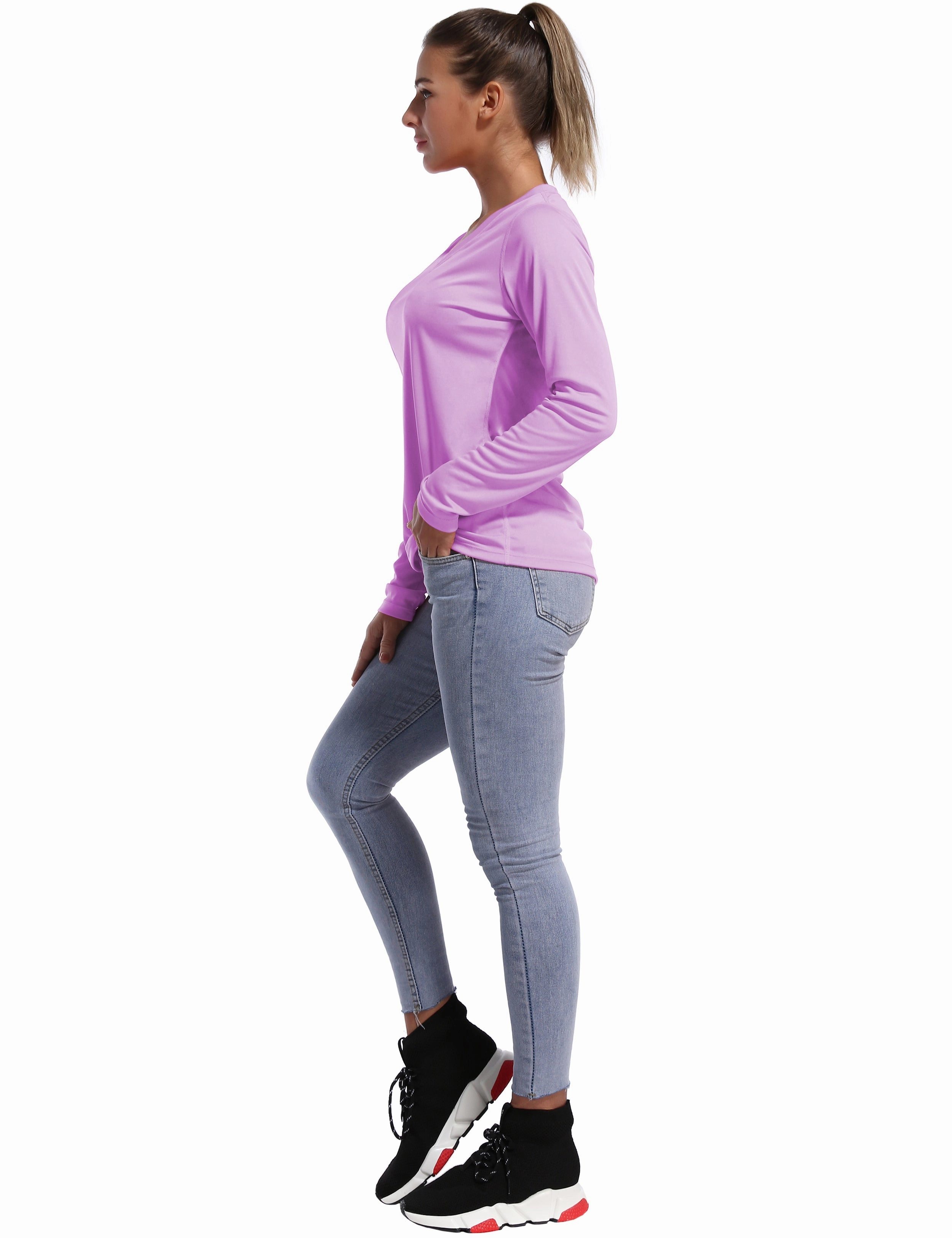 V Neck Long Sleeve Athletic Shirts purple_Plus Size