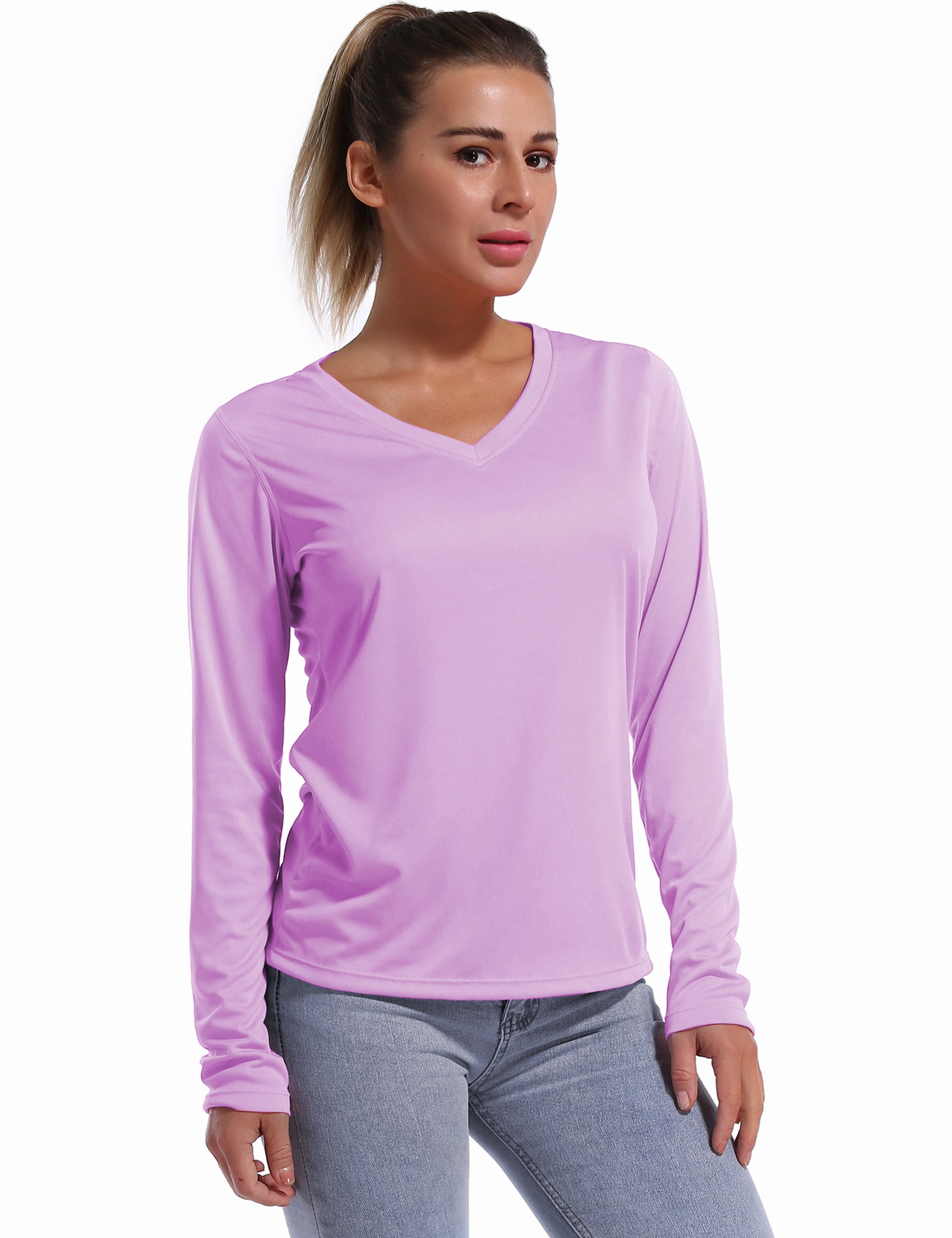 V Neck Long Sleeve Athletic Shirts purple_Running