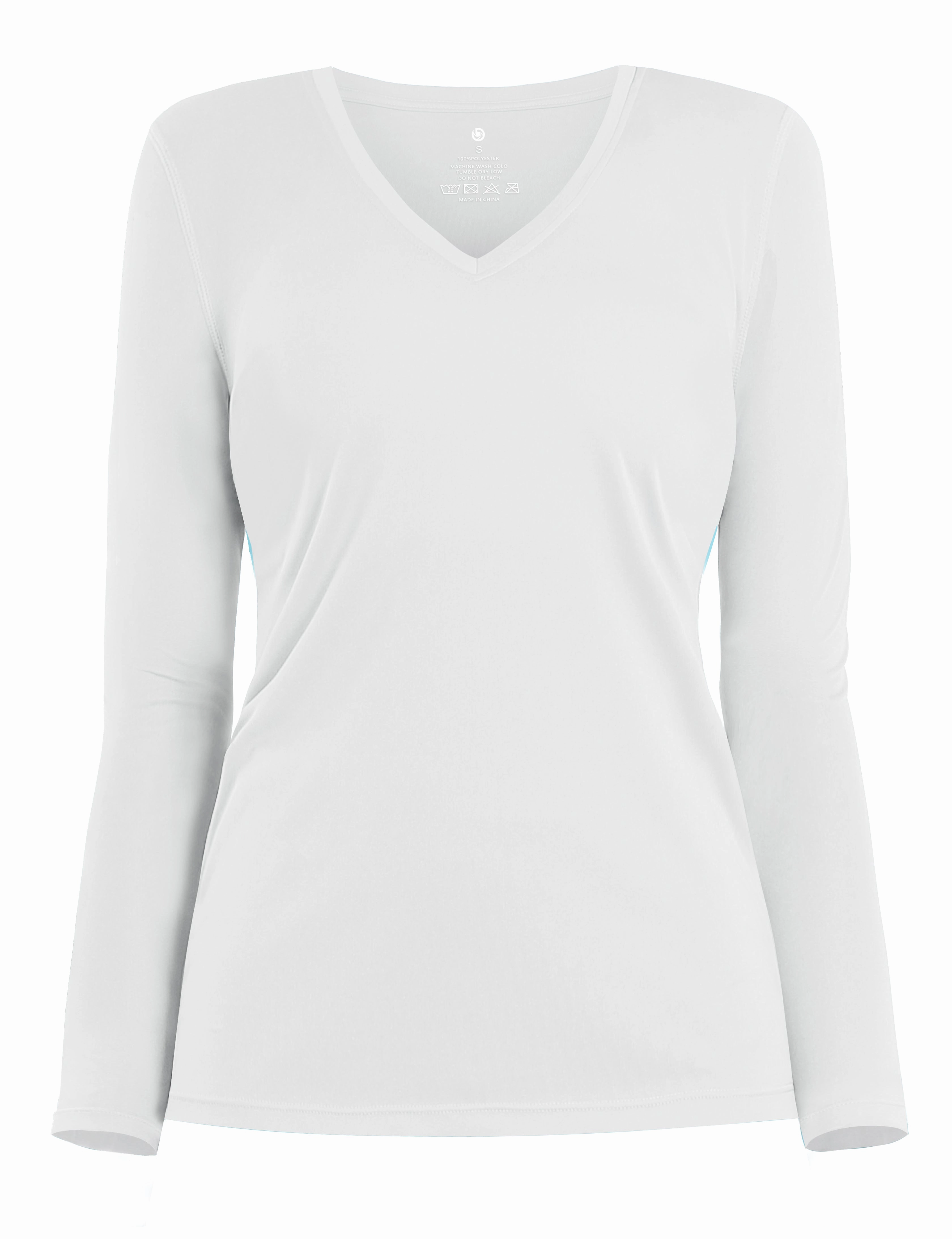 V Neck Long Sleeve Athletic Shirts white_Running
