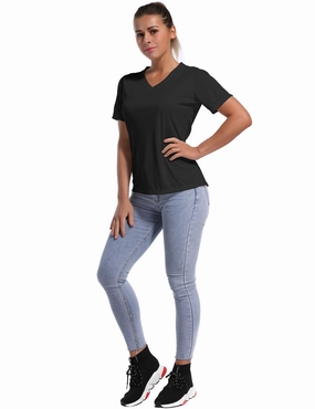 V-Neck Short Sleeve Athletic Shirts black_Tall Size