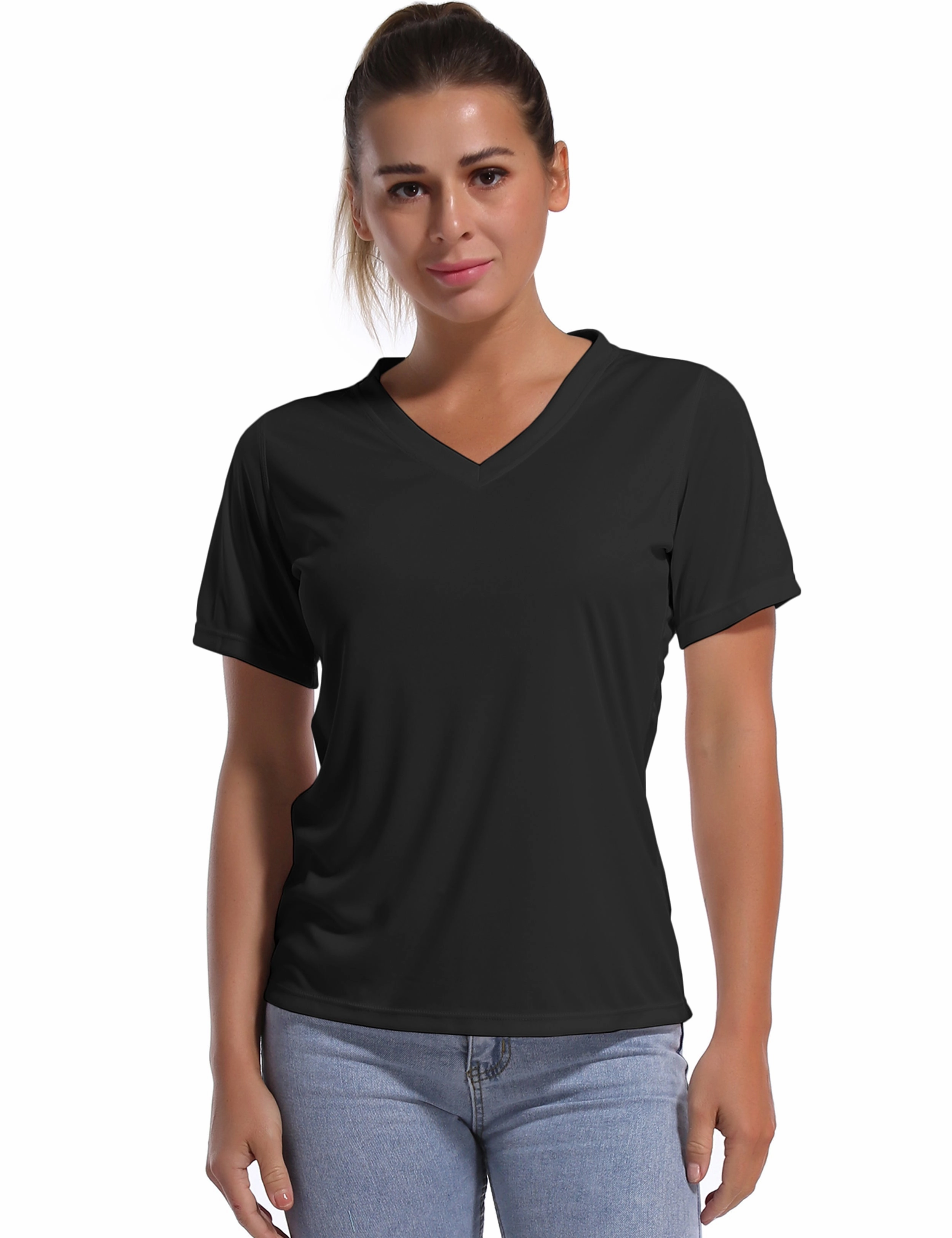 V-Neck Short Sleeve Athletic Shirts black_Tall Size