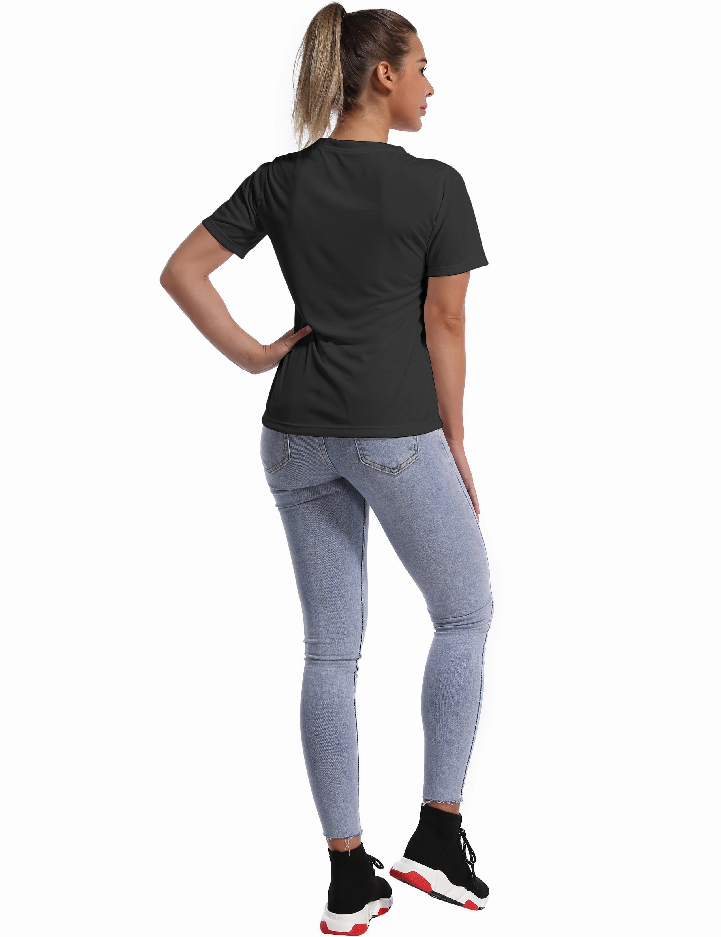 V-Neck Short Sleeve Athletic Shirts black_Tall Size